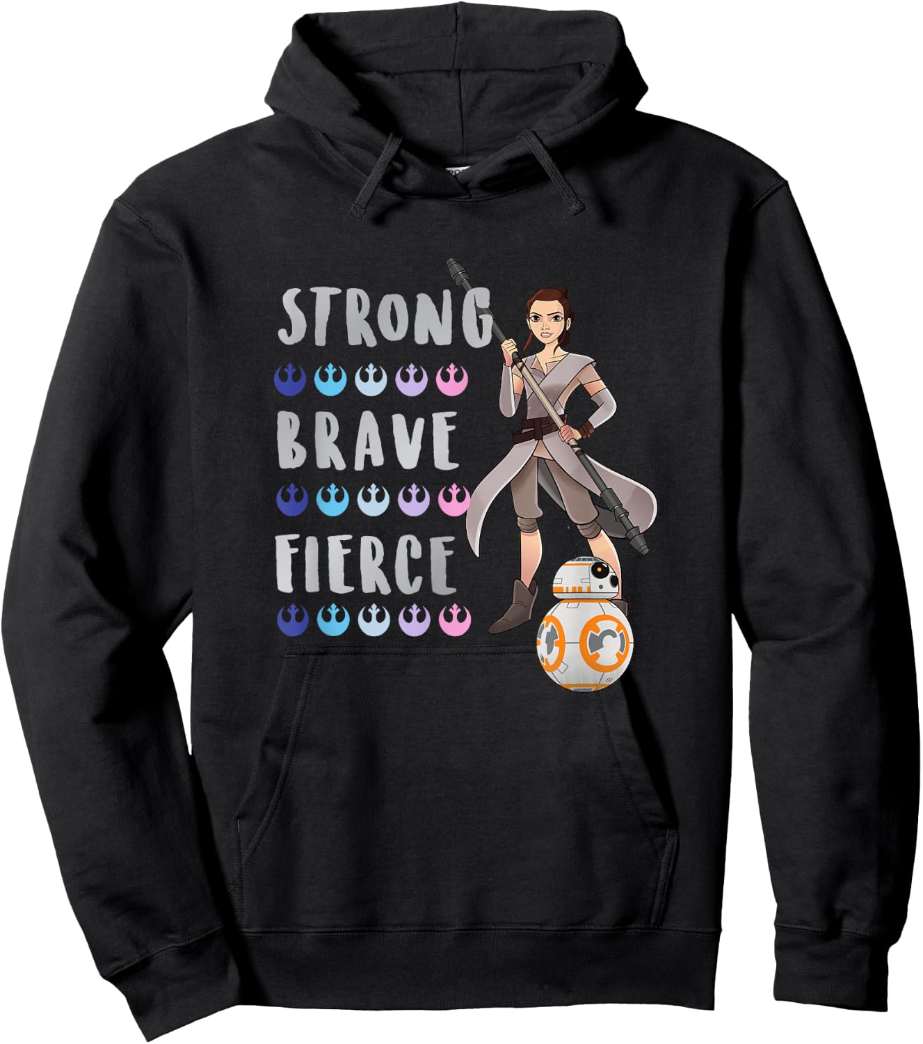 Star Wars Classic Strong Brave Fierce Rey & BB-8 Poster Hoodie - Hoodie | Black
