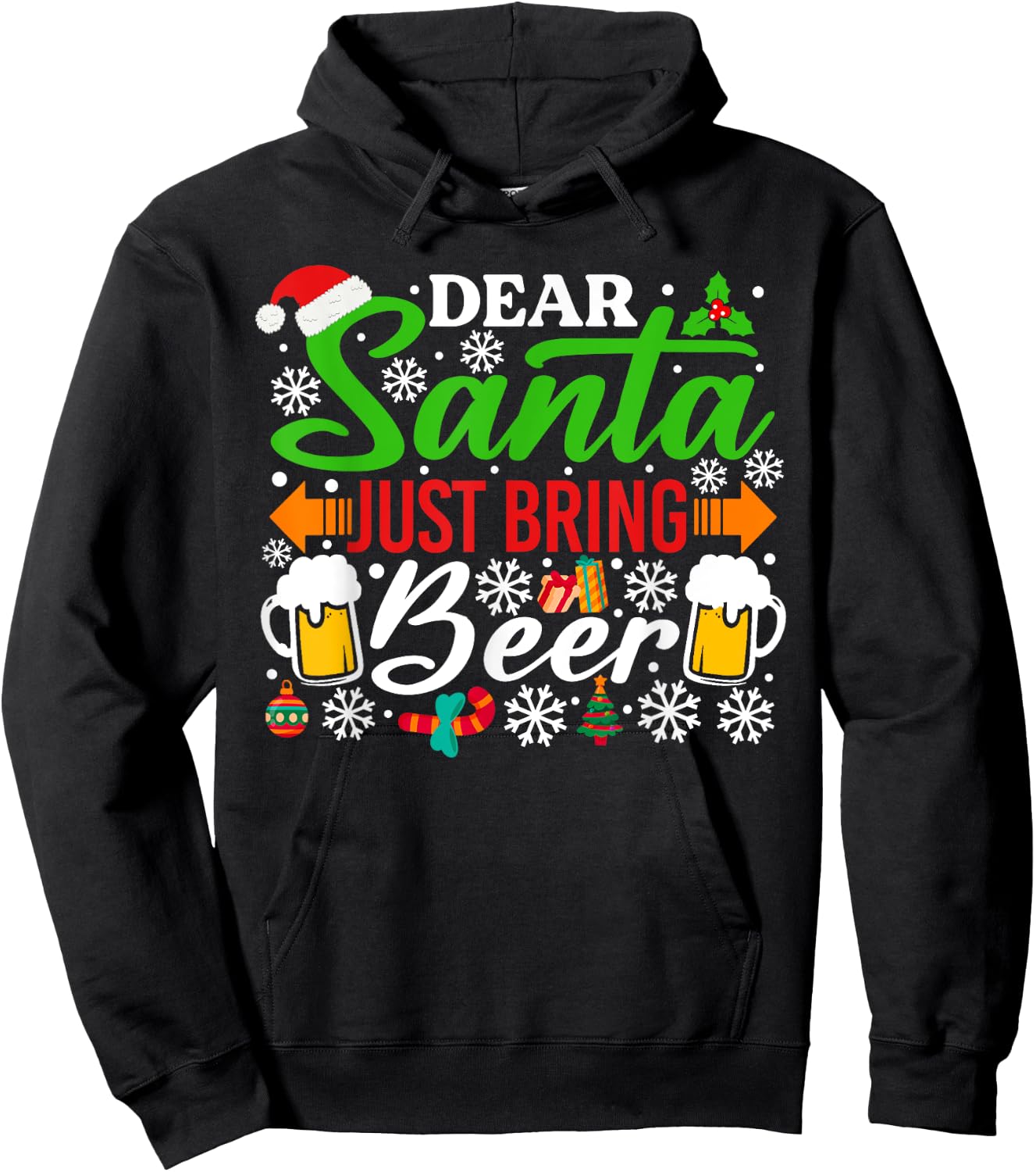 Dear Santa Just Bring Beer Shirt Funny Santa Christmas Hoodie - Hoodie | Black