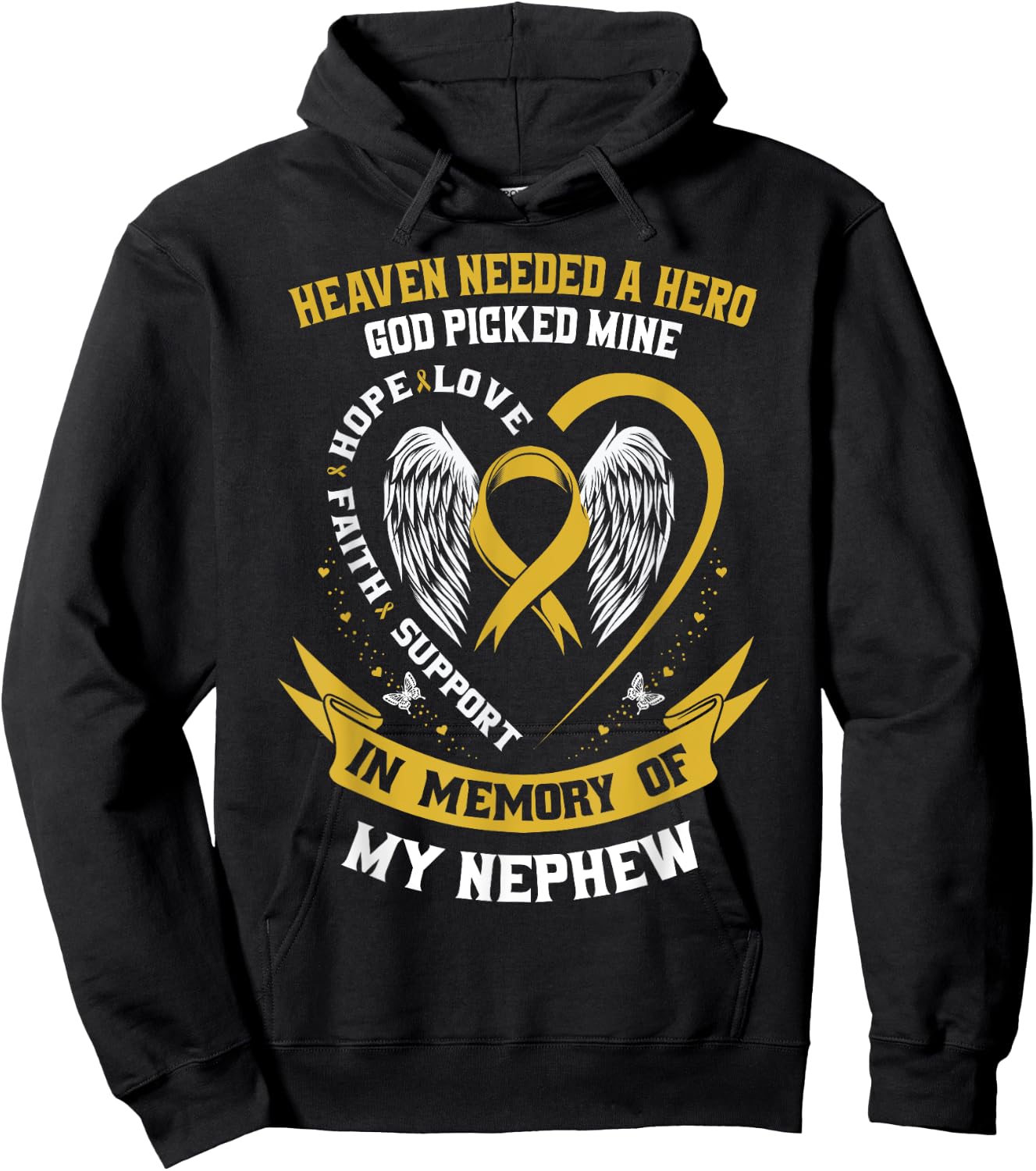 Gold In Memory of Nephew Childhood Cancer Awareness Shirts Hoodie - Hoodie | Black