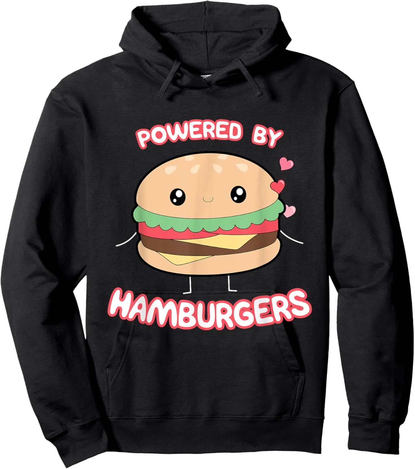 Powered By Hamburgers, Kawaii Hamburger Top Hoodie - Hoodie | Black