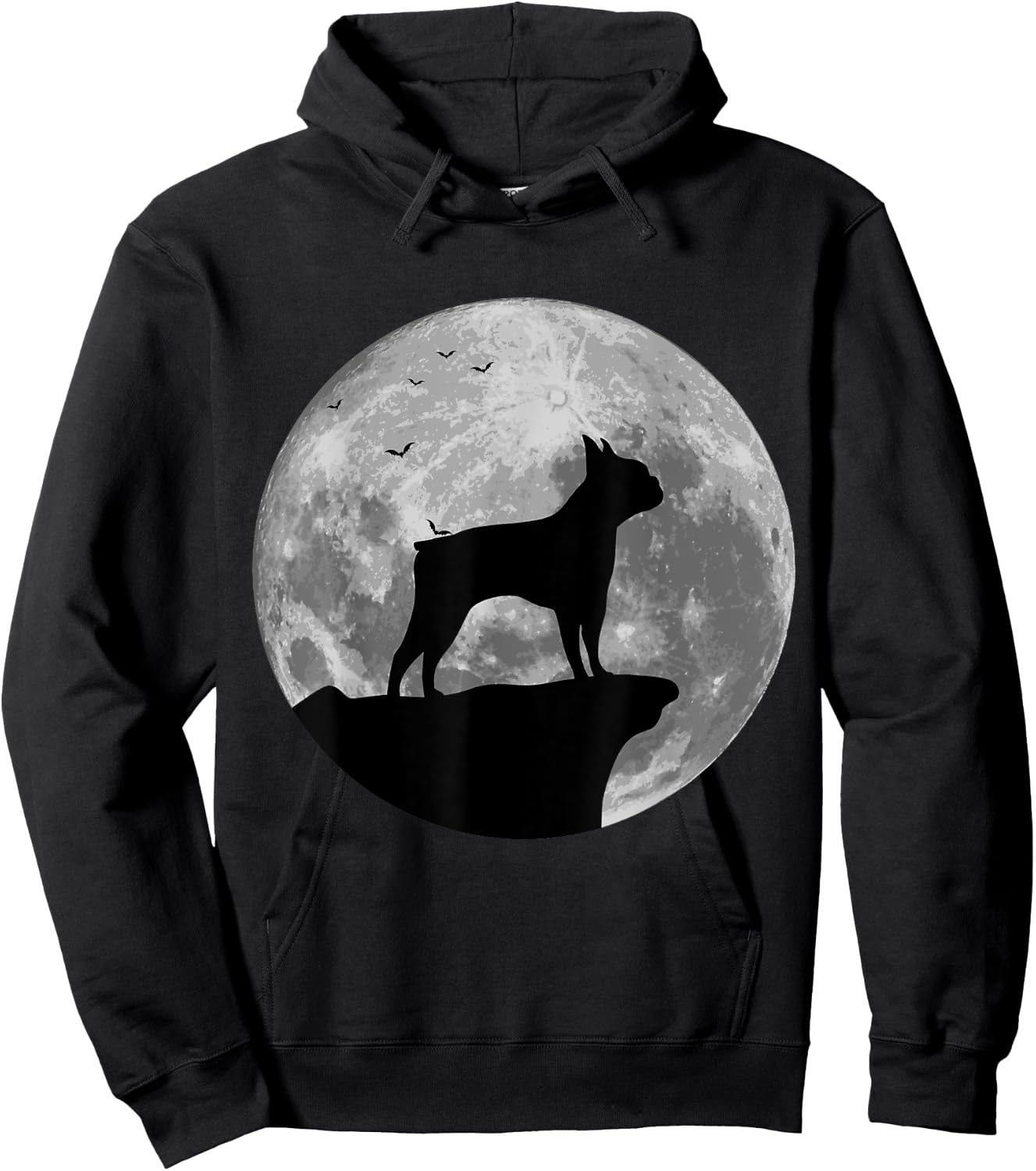 Boston Terrier Silhouette In The Moon Halloween Costume Hoodie - Hoodie | Black