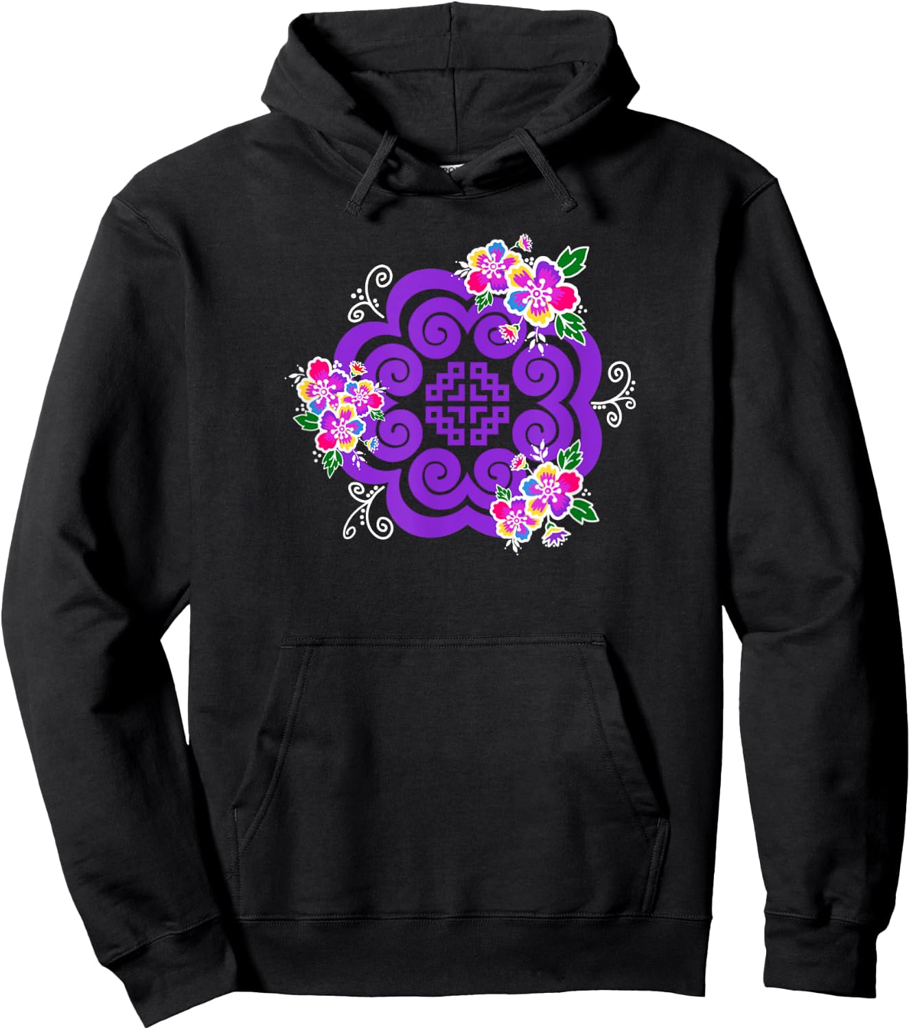 Hmong Purple elephant footprint with flowers Hoodie - Hoodie | Black