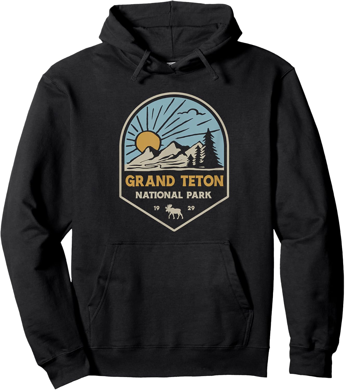 Grand Teton National Park Retro Sunset Hoodie - Hoodie | Black