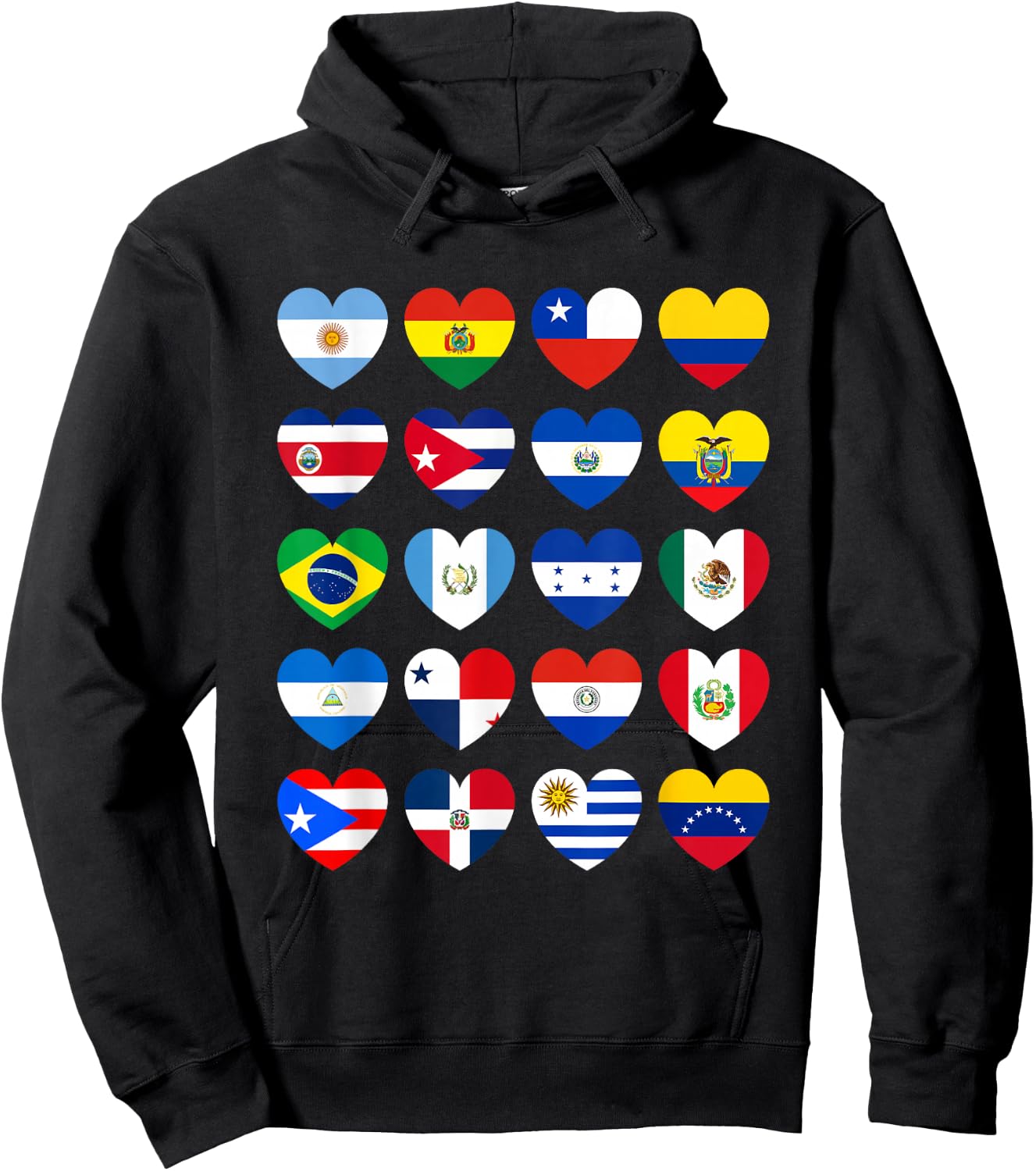 National Hispanic Heritage Month All Countries Flags Hearts Hoodie - Hoodie | Black