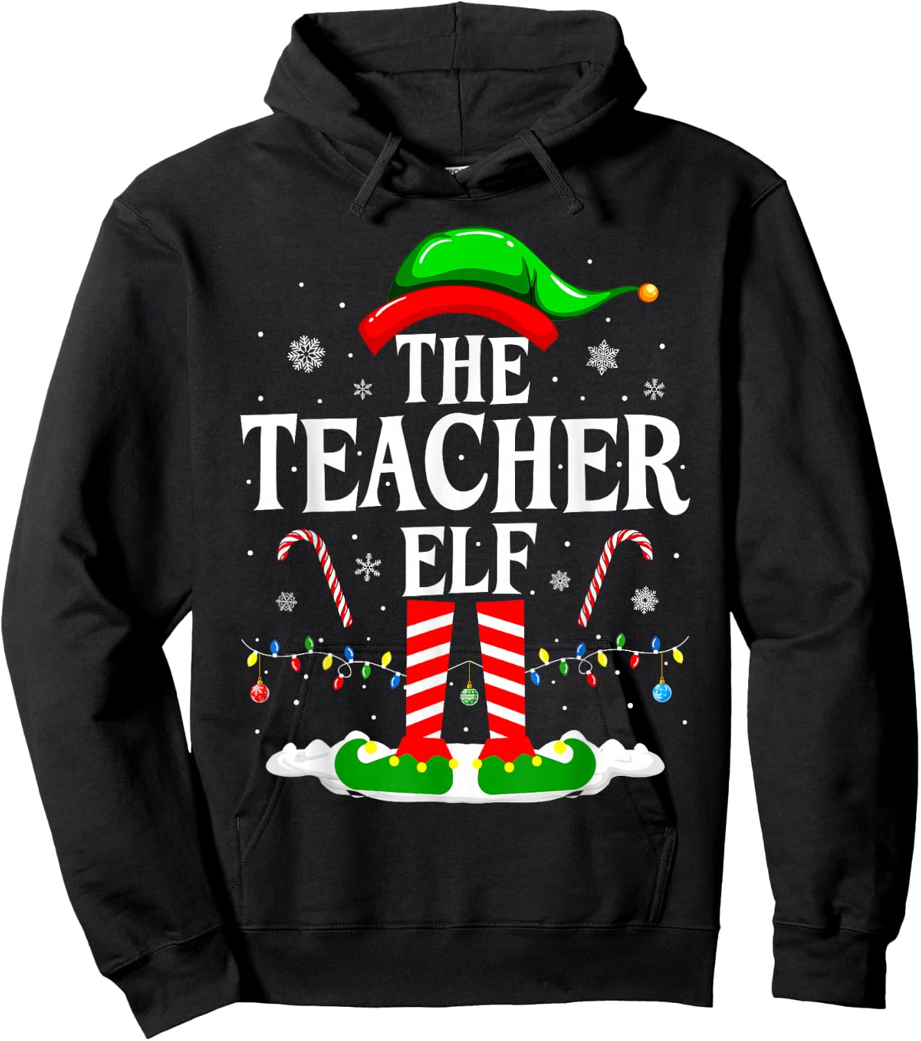 The Teacher Elf Xmas Teachers Funny Christmas Teacher Elf Hoodie - Hoodie | Black