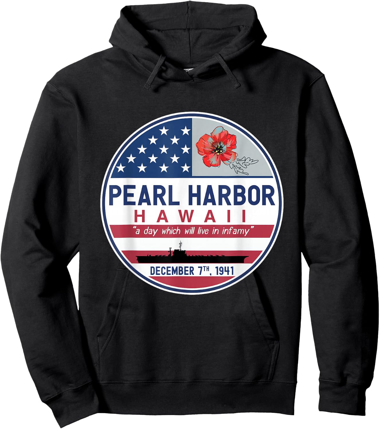 Pearl Harbor Memorial Hawaii Vintage USA Flag Day of Infamy Hoodie - Hoodie | Black