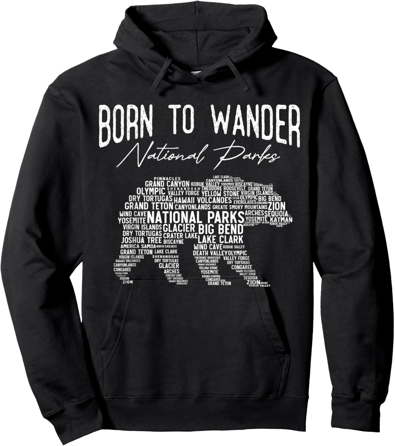 National Parks USA - Bear - Born To Wander National Parks Hoodie - Hoodie | Black
