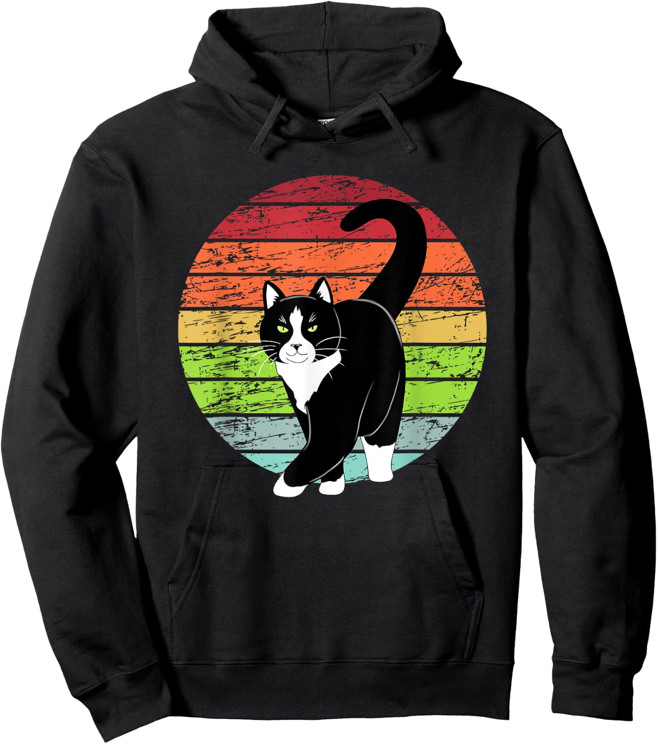 Retro Black Tuxedo Cat Lover Cat Kitty Lover - Green Eyes Women Kids Hoodie - Hoodie | Black