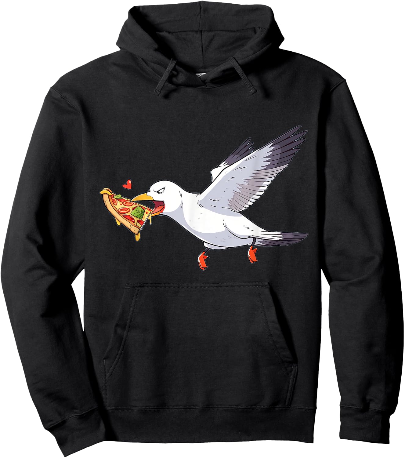 Cranky Seagull Funny Shirt Beach Birds Stealing Pizza Summer Hoodie - Hoodie | Black