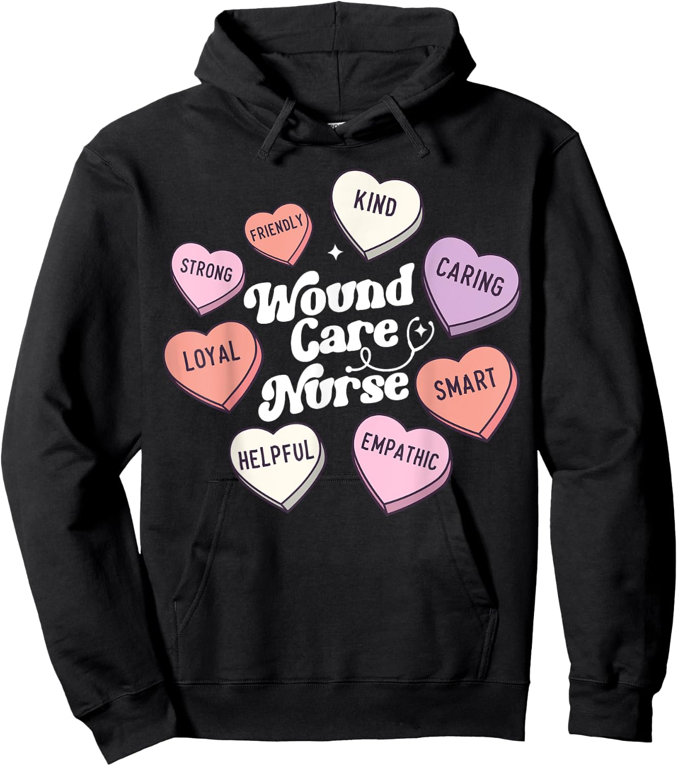 Wound Care Nurse Groovy Medical Valentines Day Retro Hearts Hoodie - Hoodie | Black