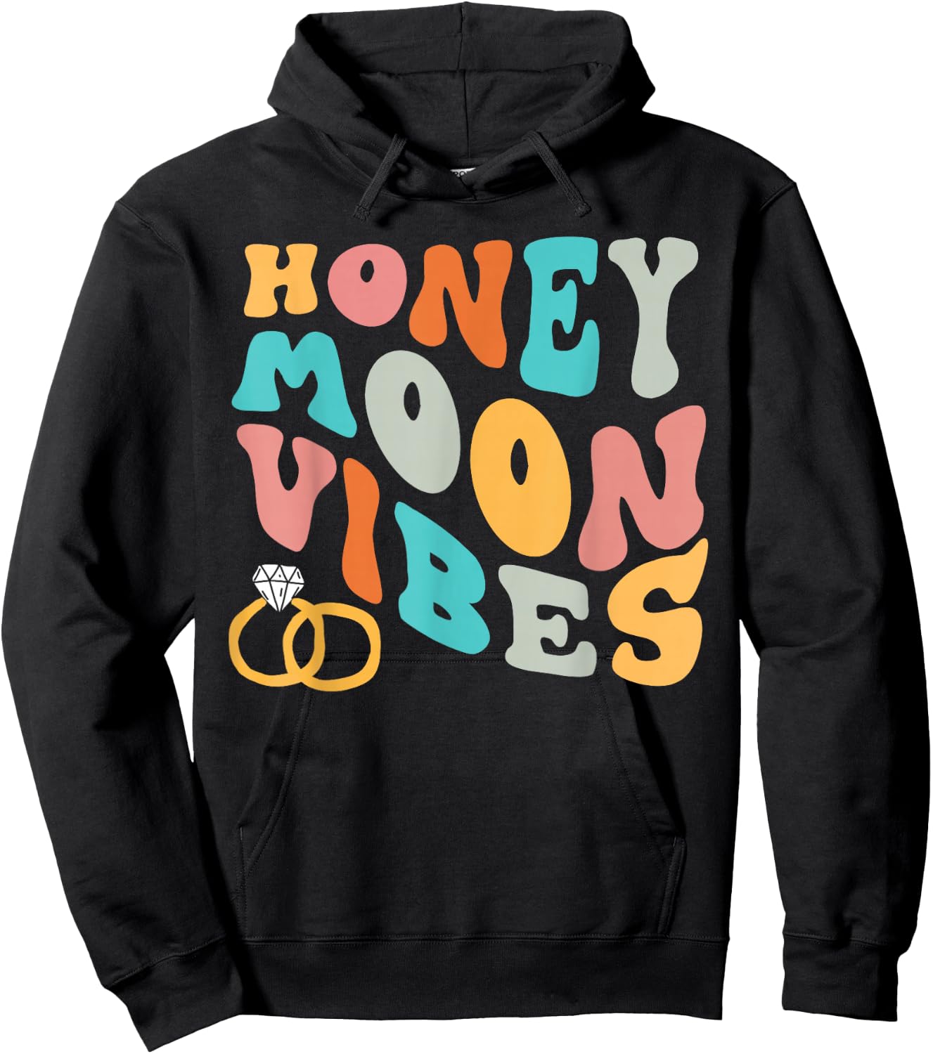 Honeymoon Vibes Retro Groovy Vintage Just Maried Couple Hoodie - Hoodie | Black