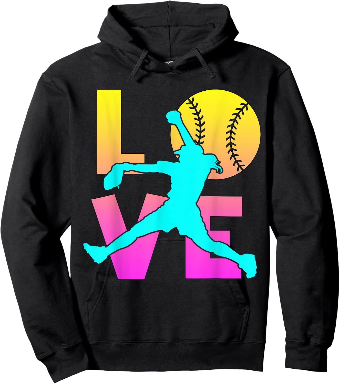 I Love Softball-Shirt Teen Girl Women Mom Cute Graphic Hoodie - Hoodie | Black