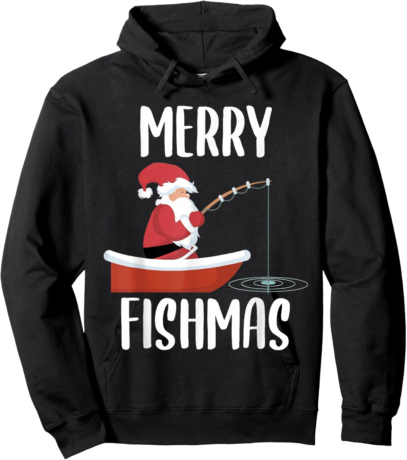 Merry Fishmas Funny Santa Fishing Fisherman Christmas Xmas Hoodie - Hoodie | Black