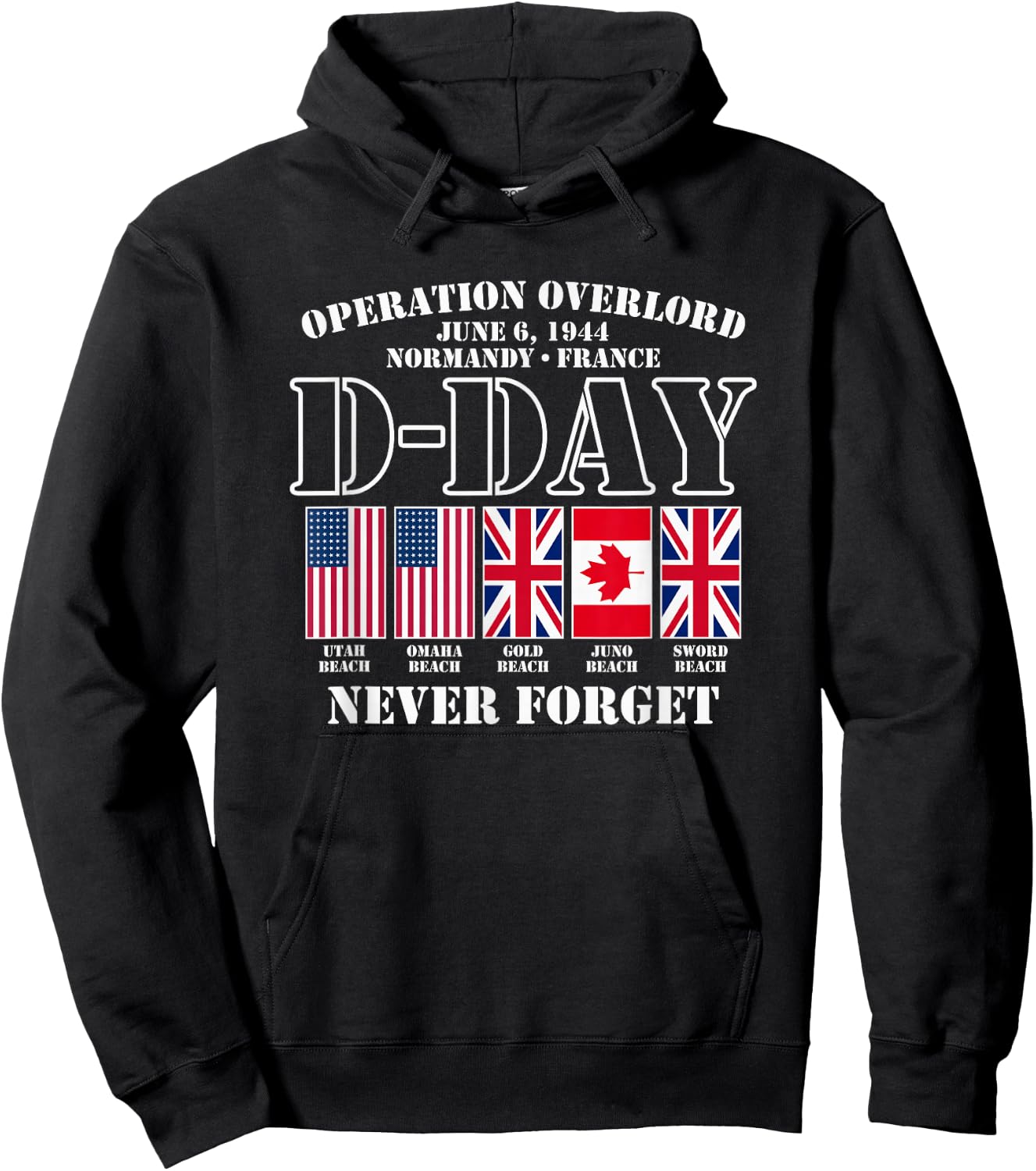 Utopia Sport Military Shop D-Day June 6, 1944 Normandy France Never Forget Hoodie - Hoodie | Black