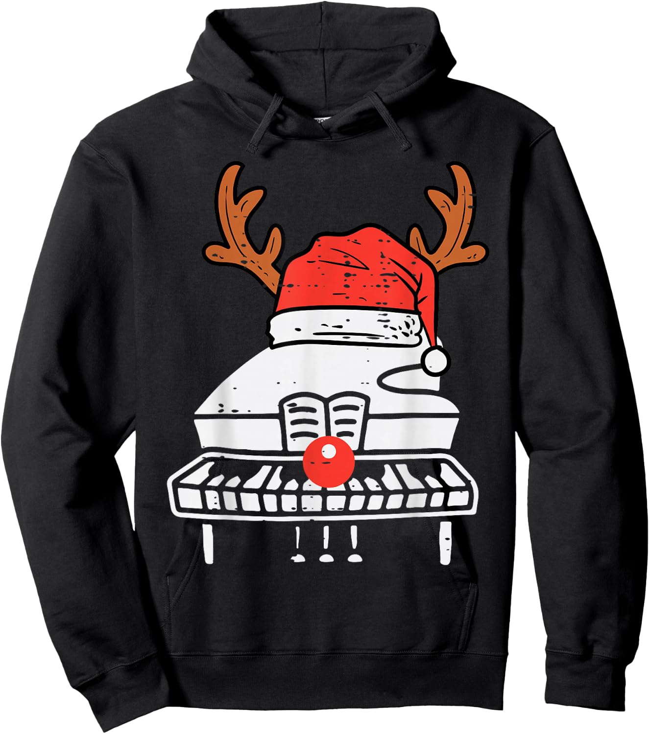 Piano Christmas Reindeer Music Instrument Band Xmas Hoodie - Hoodie | Black