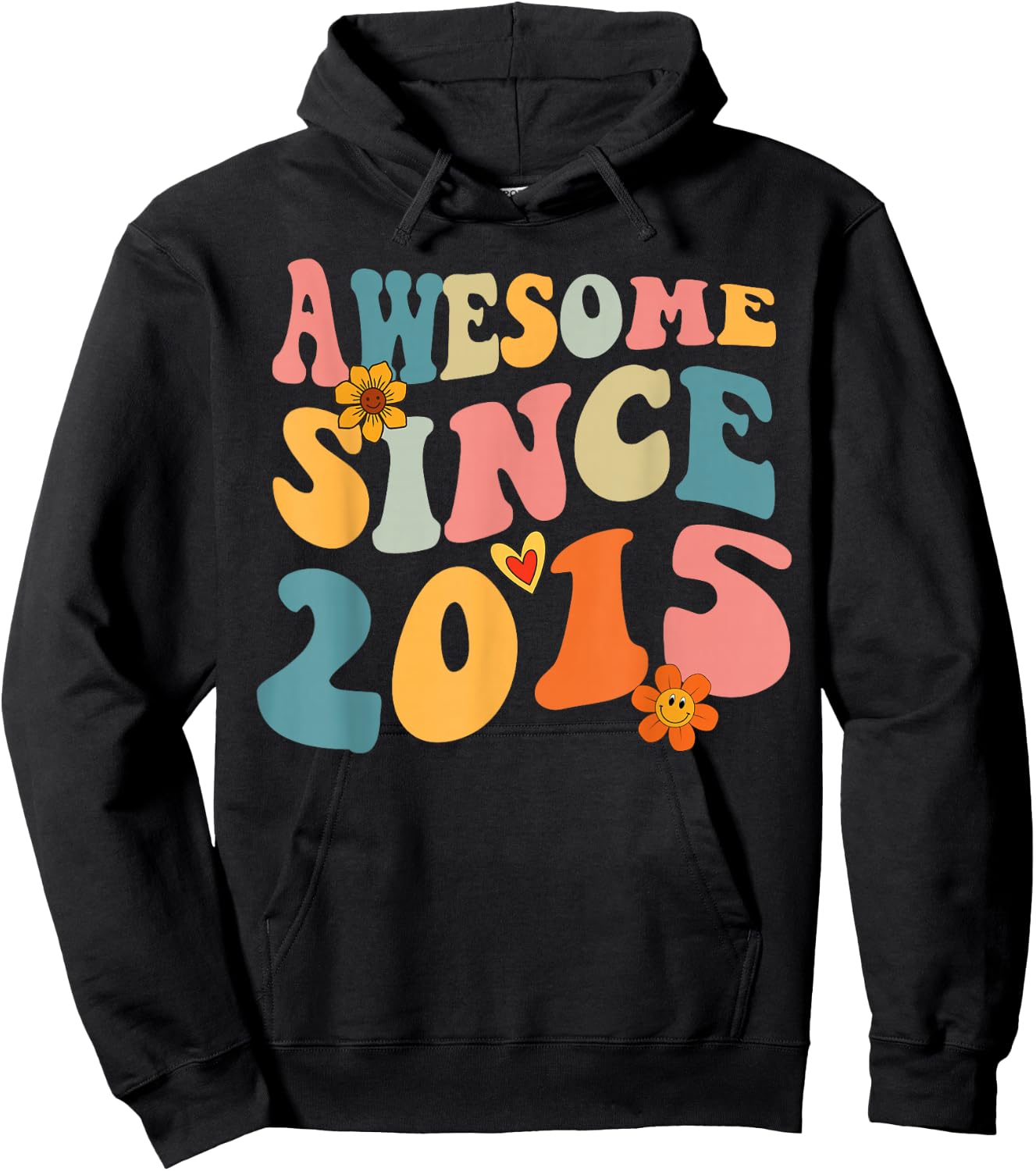 Awesome Since 2015 10 Years Old Retro Groovy 10th Birthday Hoodie - Hoodie | Black