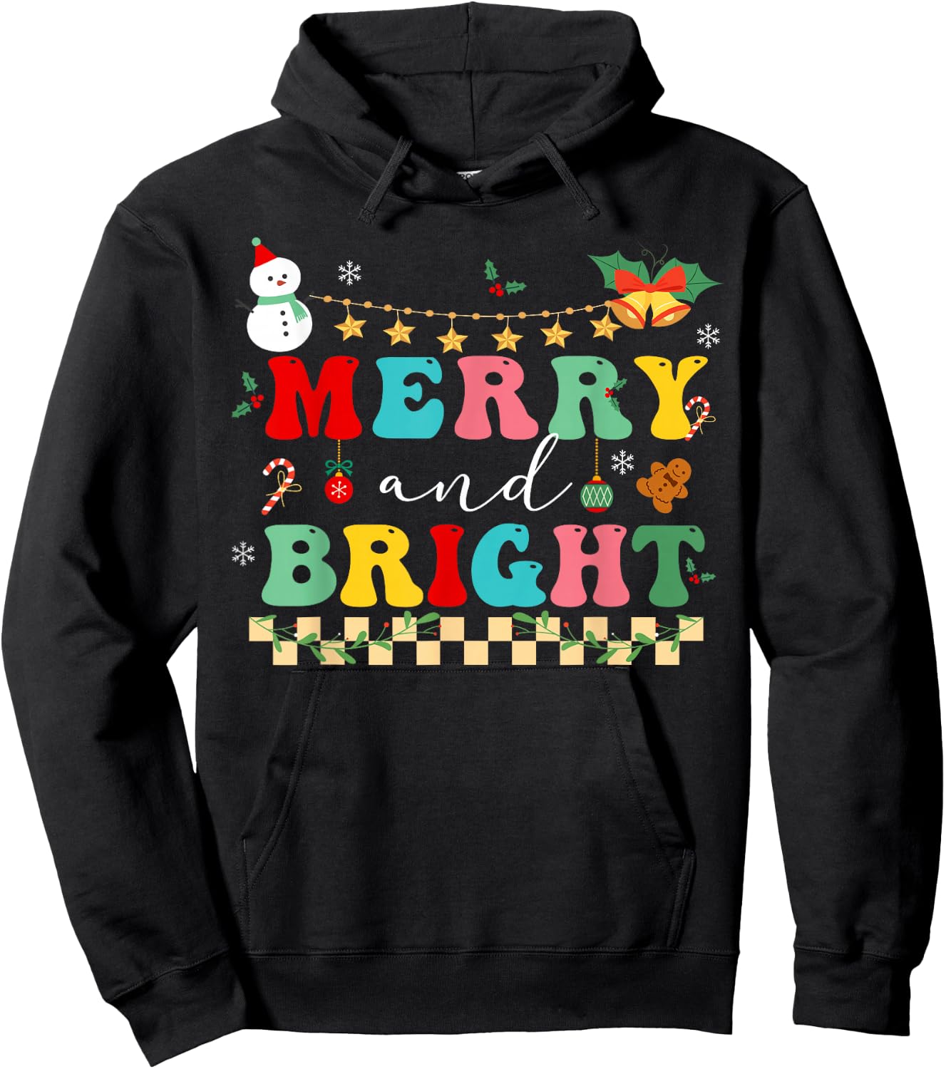 Retro cute Groovy Merry Christmas Bright Family Pajamas Hoodie - Hoodie | Black