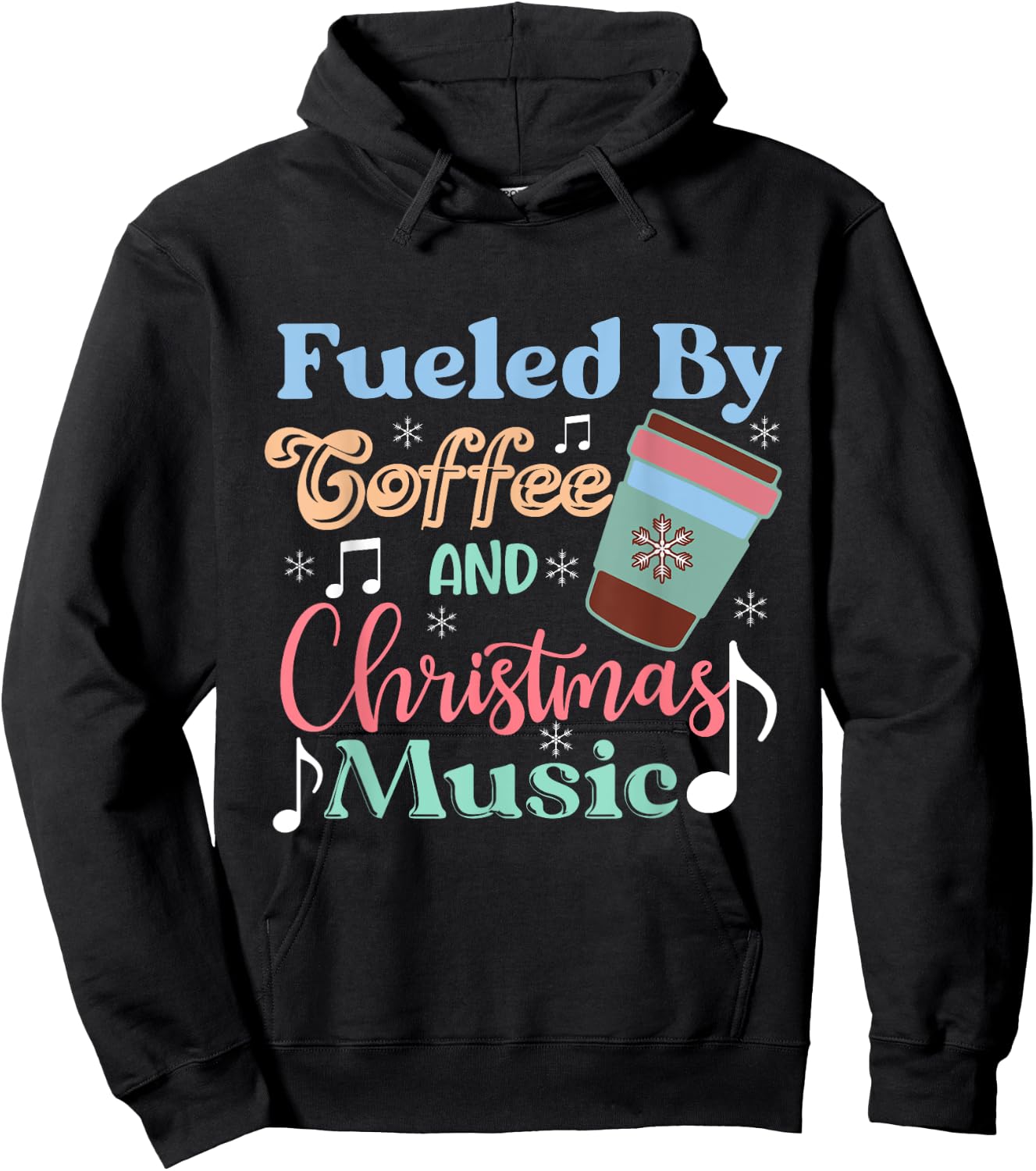 Fueled by Coffee and Christmas Music Festive Holiday Hoodie - Hoodie | Black