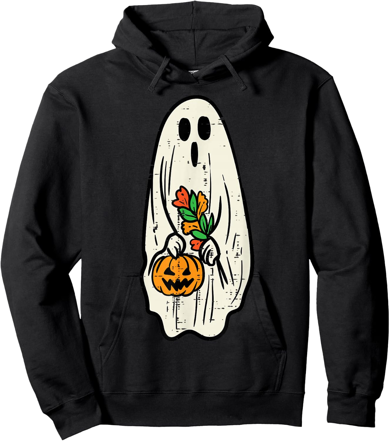 Ghost Floral Groovy Vintage Retro Halloween Costume Women Hoodie - Hoodie | Black