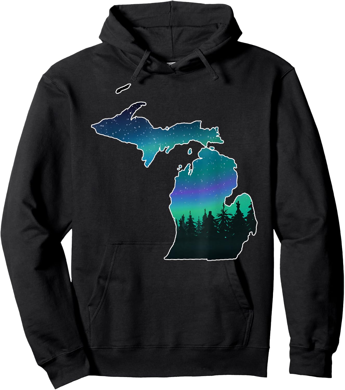 Michigan Great Lakes Men Women Summer Northern Lights Hoodie - Hoodie | Black