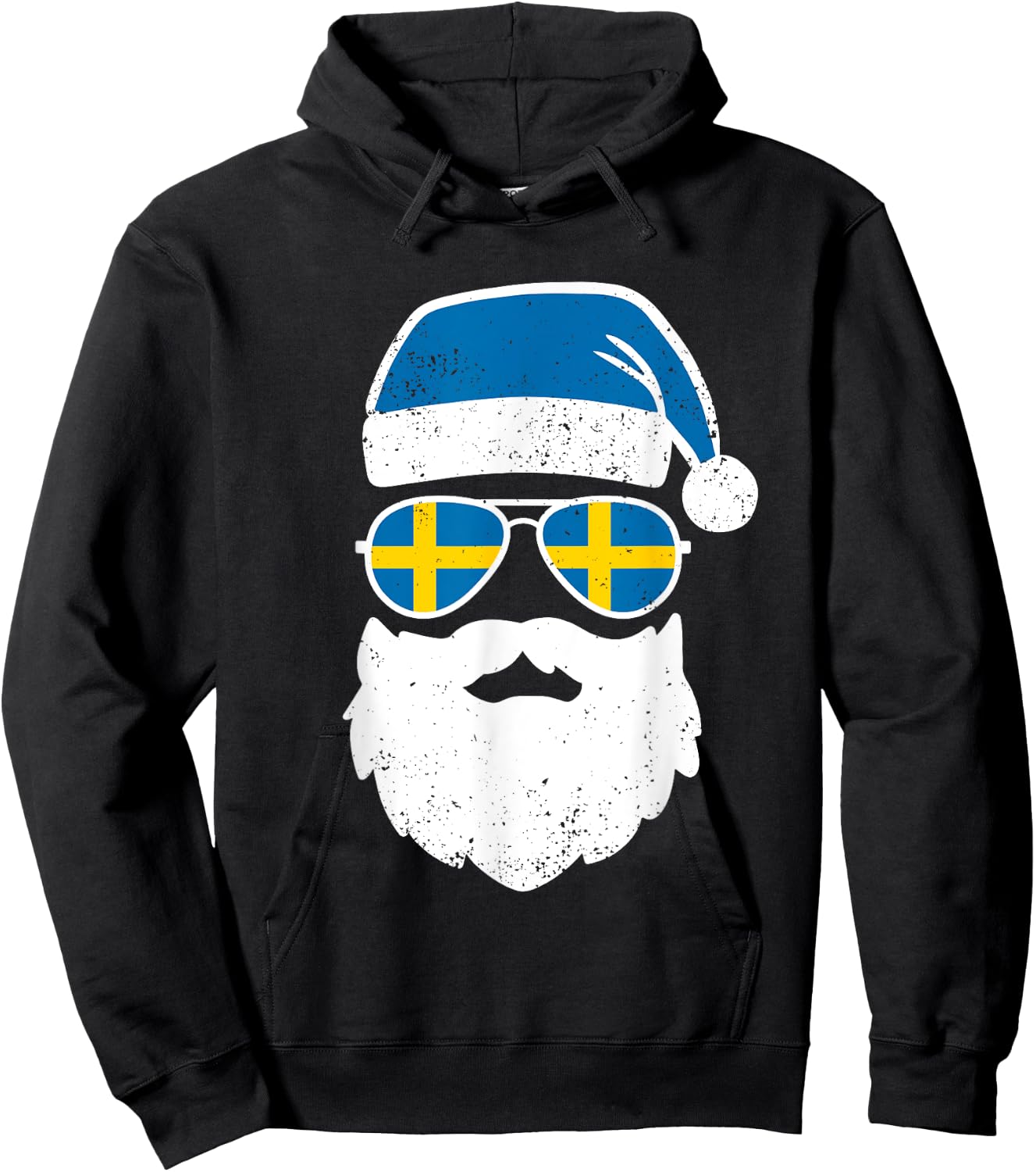 Funny Santa Claus Face Sunglasses Sweden Flag Swedish Hoodie - Hoodie | Black