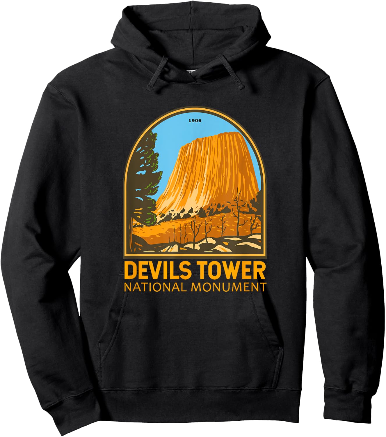 Devils Tower National Monument Wyoming Emblem Vintage Hoodie - Hoodie | Black
