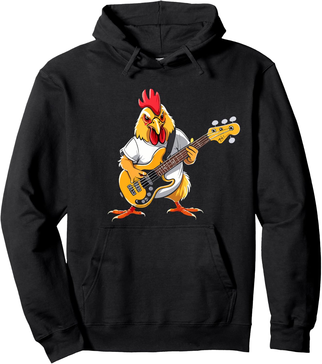 Chicken playing Bass Guitar, Chicken Guitarist Hoodie - Hoodie | Black