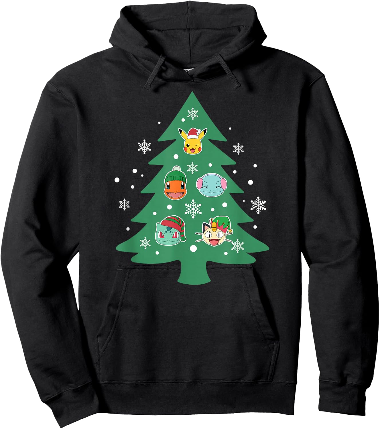 Pokémon - Christmas Tree Character Face Ornaments Hoodie - Hoodie | Black