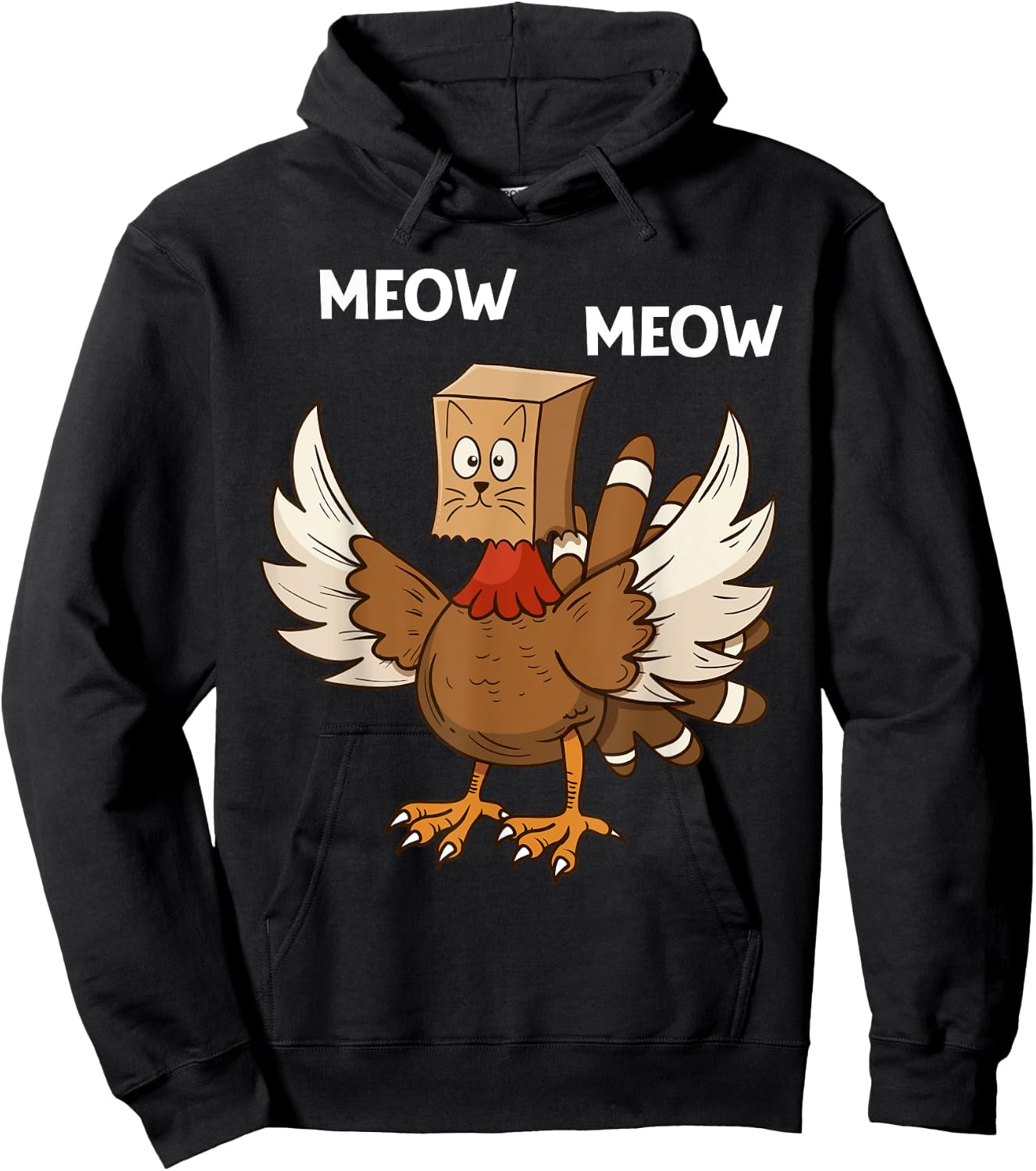 Thanksgiving Cat Funny Fake Cat Meow Thanksgiving Turkey Women Girls Kids Hoodie - Hoodie | Black
