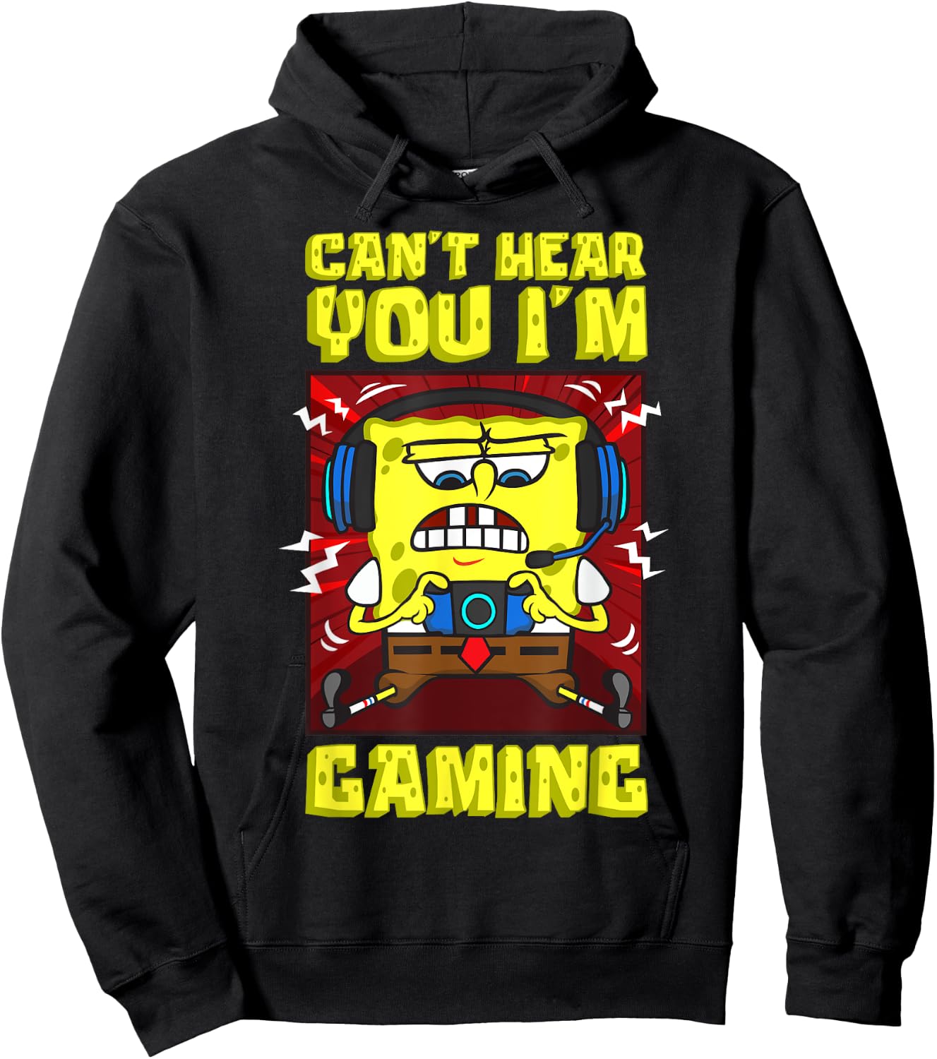 Mademark x SpongeBob SquarePants - SpongeBob Can’t Hear You I'm Gaming Video Games Players Fun Hoodie - Hoodie | Black