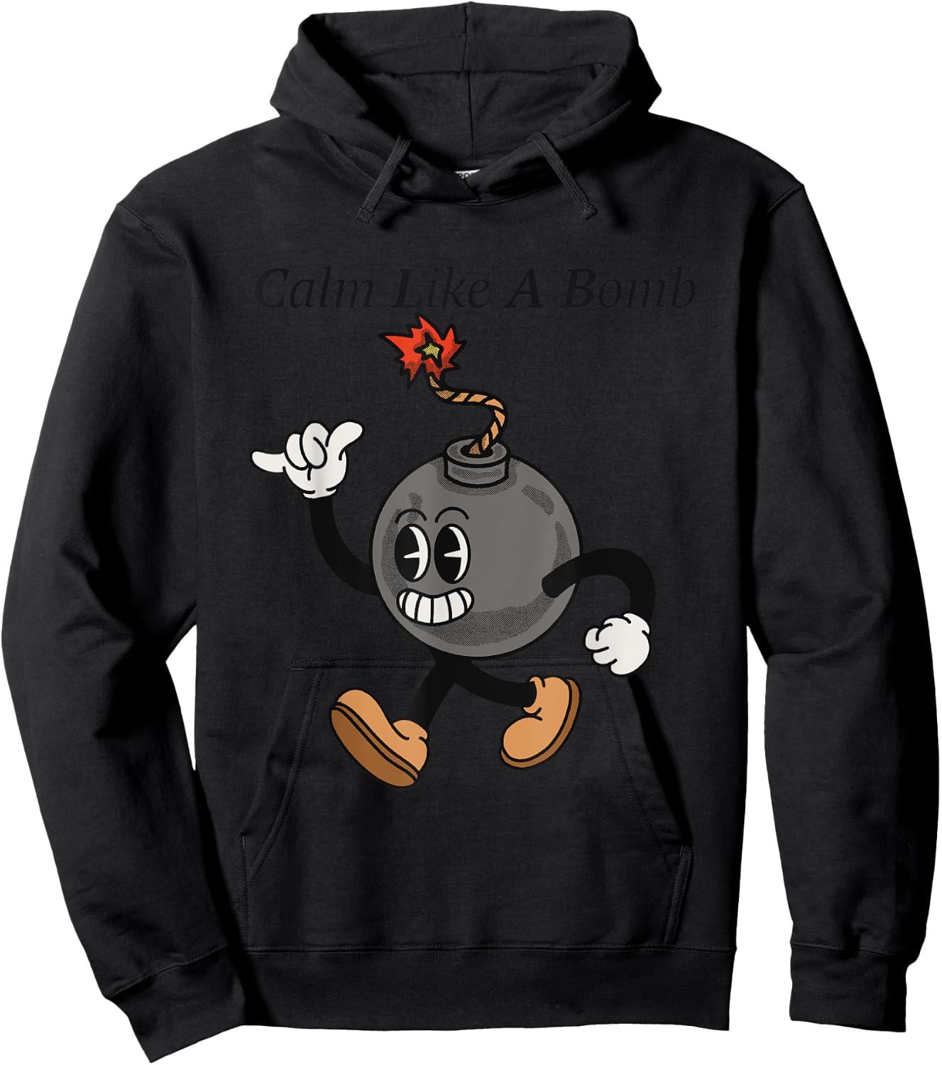 Laughing Revolution - Calm Like A Bomb - Funny Rubber Hose Retro Cartoon Hoodie - Hoodie | Black