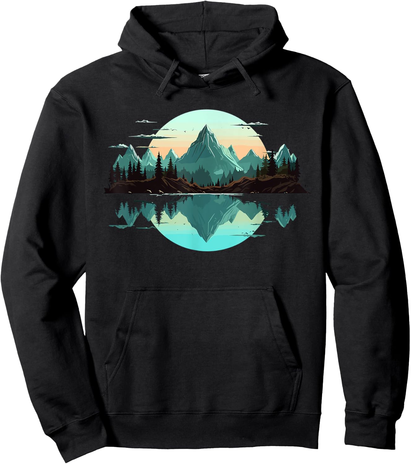 Mountain Landscape Reflection Forest Trees Outdoor Wildlife Hoodie - Hoodie | Black