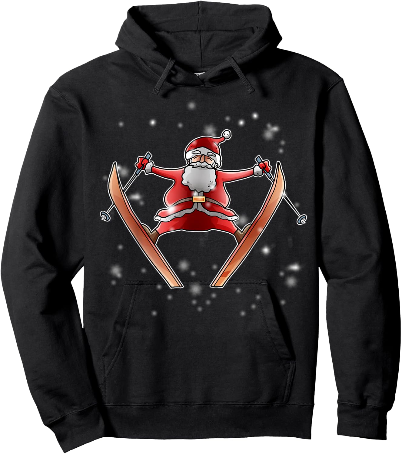 Skiing Santa Christmas Ski Winter Sport X-Mas Pajama Skier Hoodie - Hoodie | Black