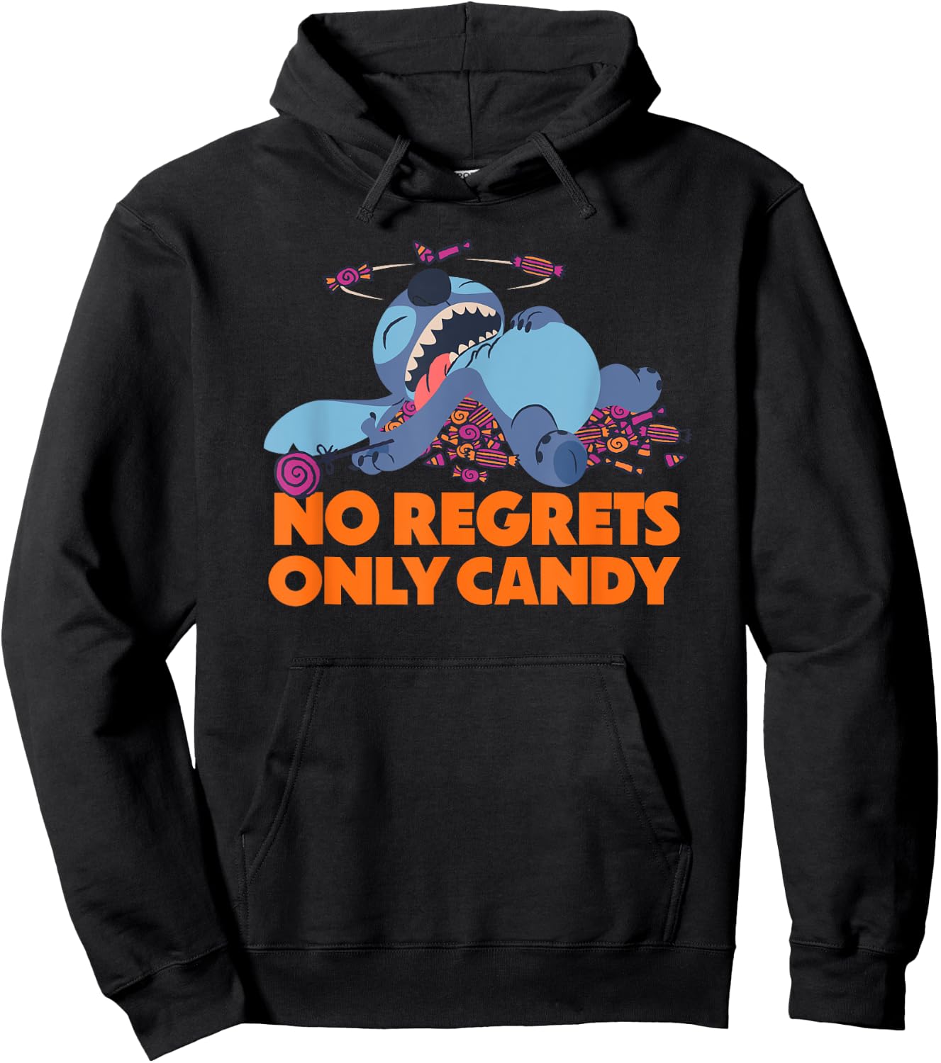 Amazon Essentials Stitch Halloween No Regrets Only Candy Hoodie - Hoodie | Black