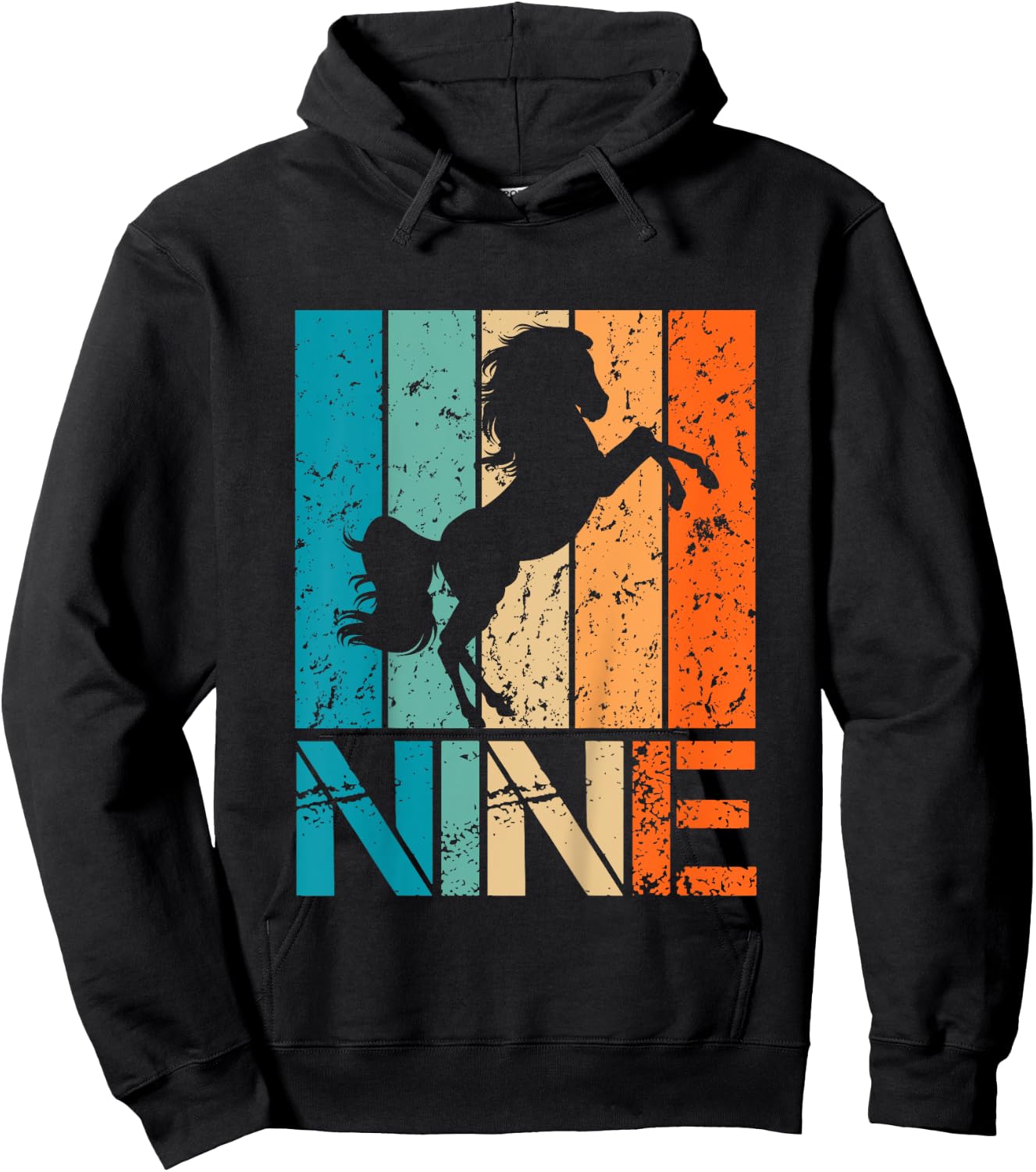 Kids Funny 9th Horse Birthday 9 Year Old Birthday Horse Hoodie - Hoodie | Black