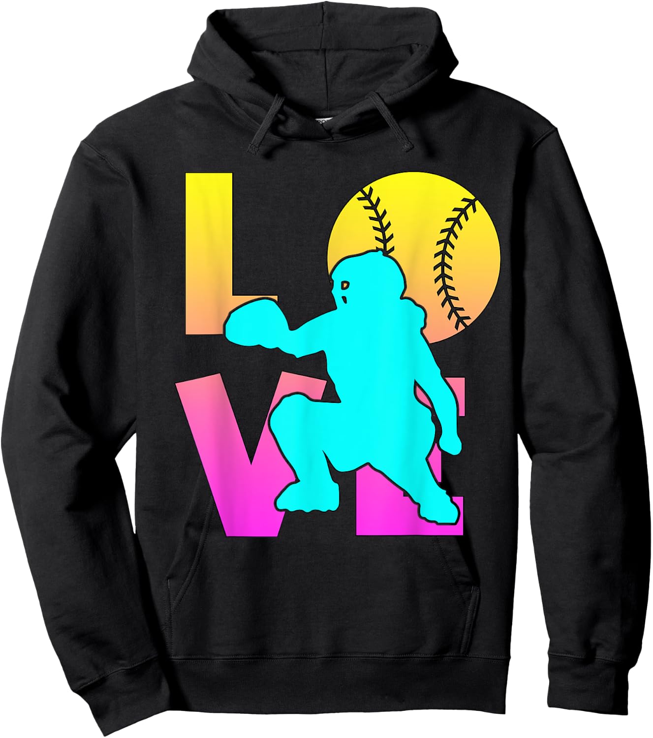 Cute I Love Softball-Shirt Catcher Funny Mom Teen Girl Women Hoodie - Hoodie | Black