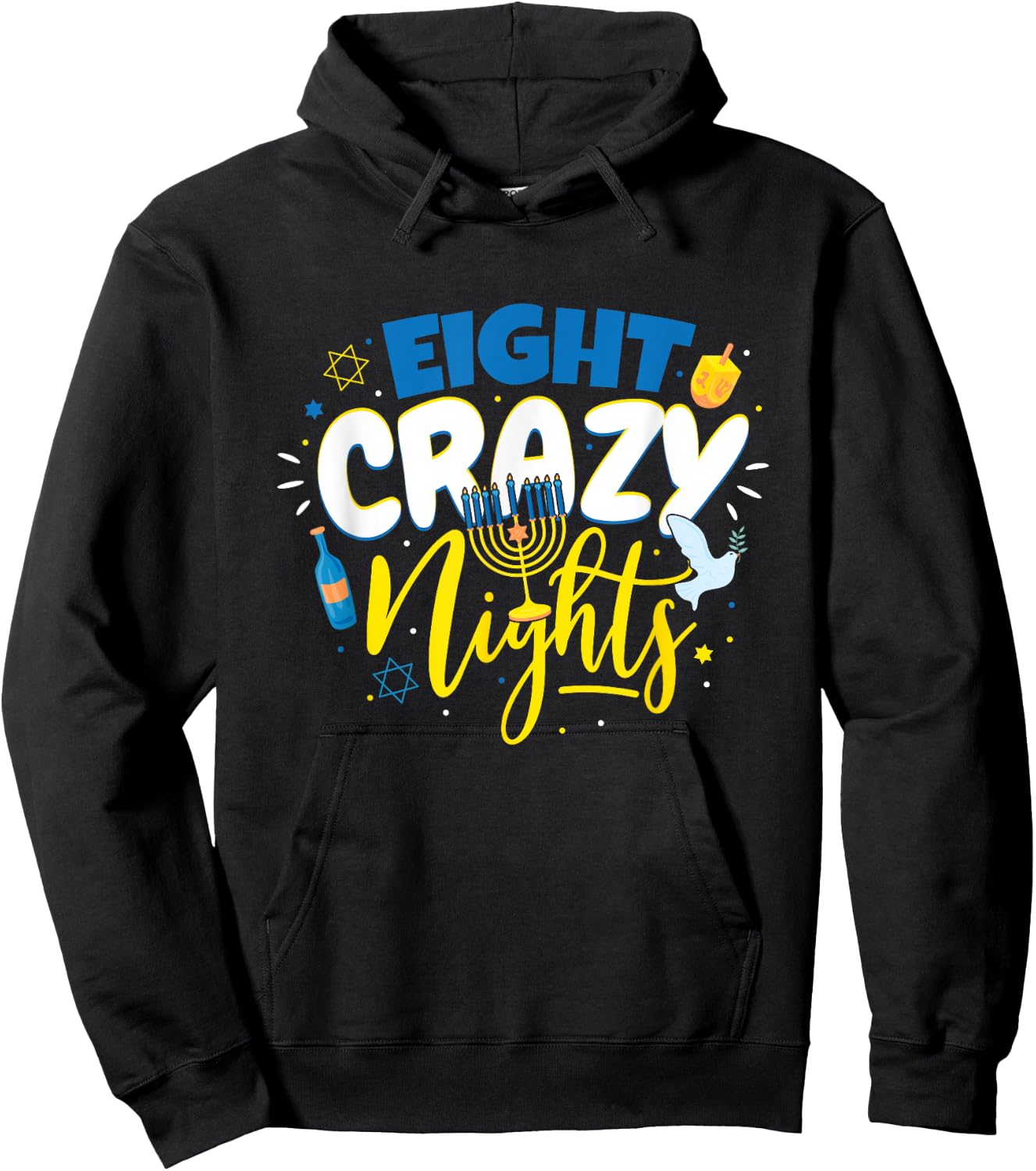 Jewish Hanukkah Eight Crazy Nights Chanukah Vintage Menorah Hoodie - Hoodie | Black