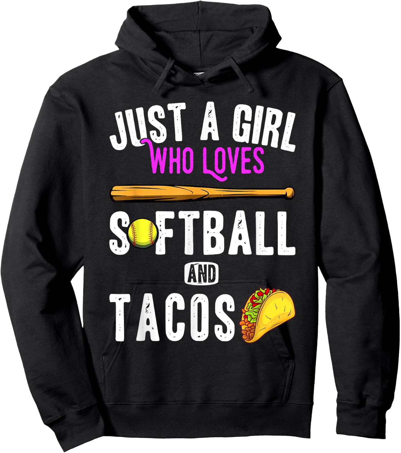 Just a girl who loves tacos and softball kids funny saying Hoodie - Hoodie | Black