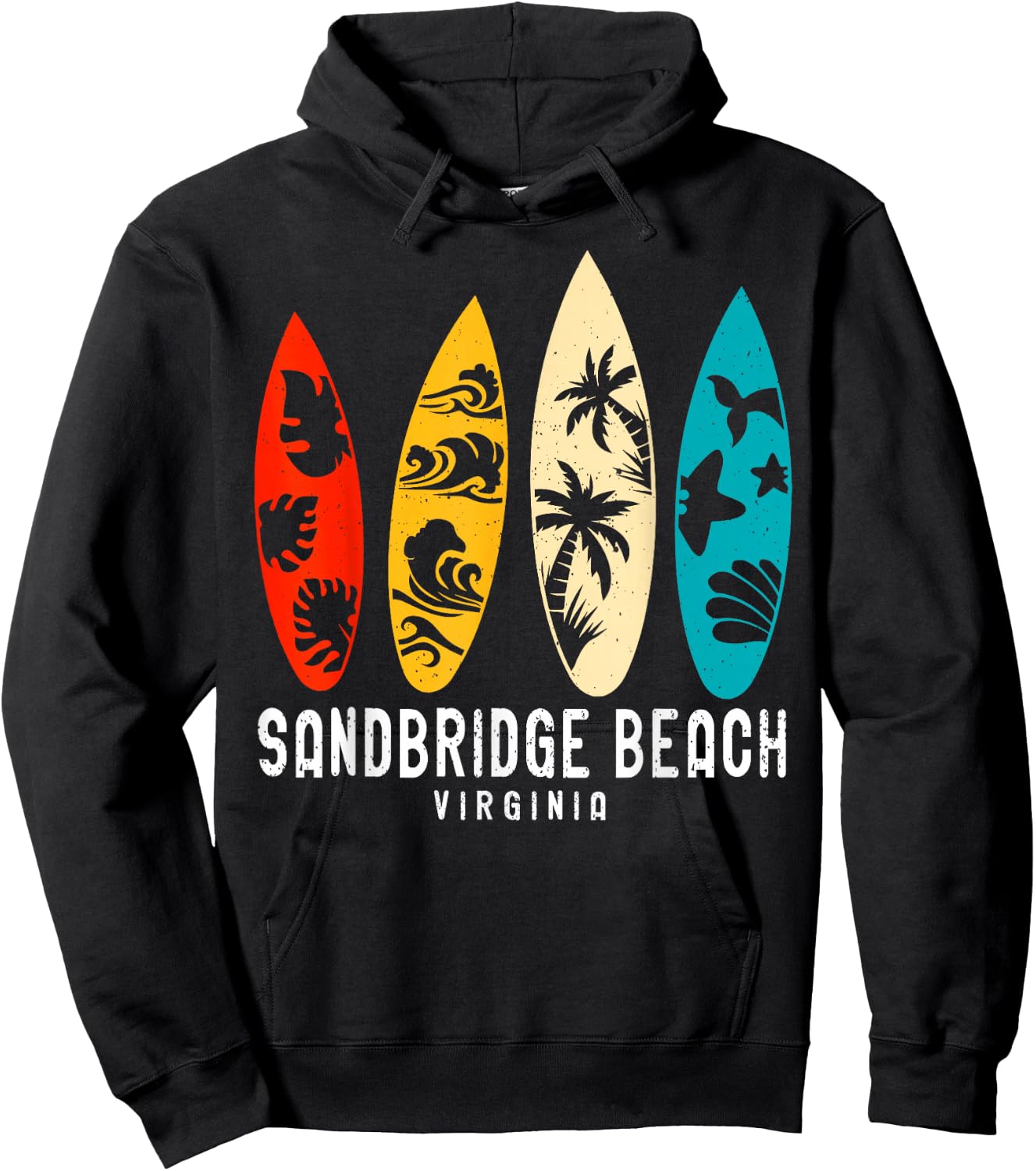 Vintage Sandbridge Beach Virginia Beach Surfing Surfboard Hoodie - Hoodie | Black