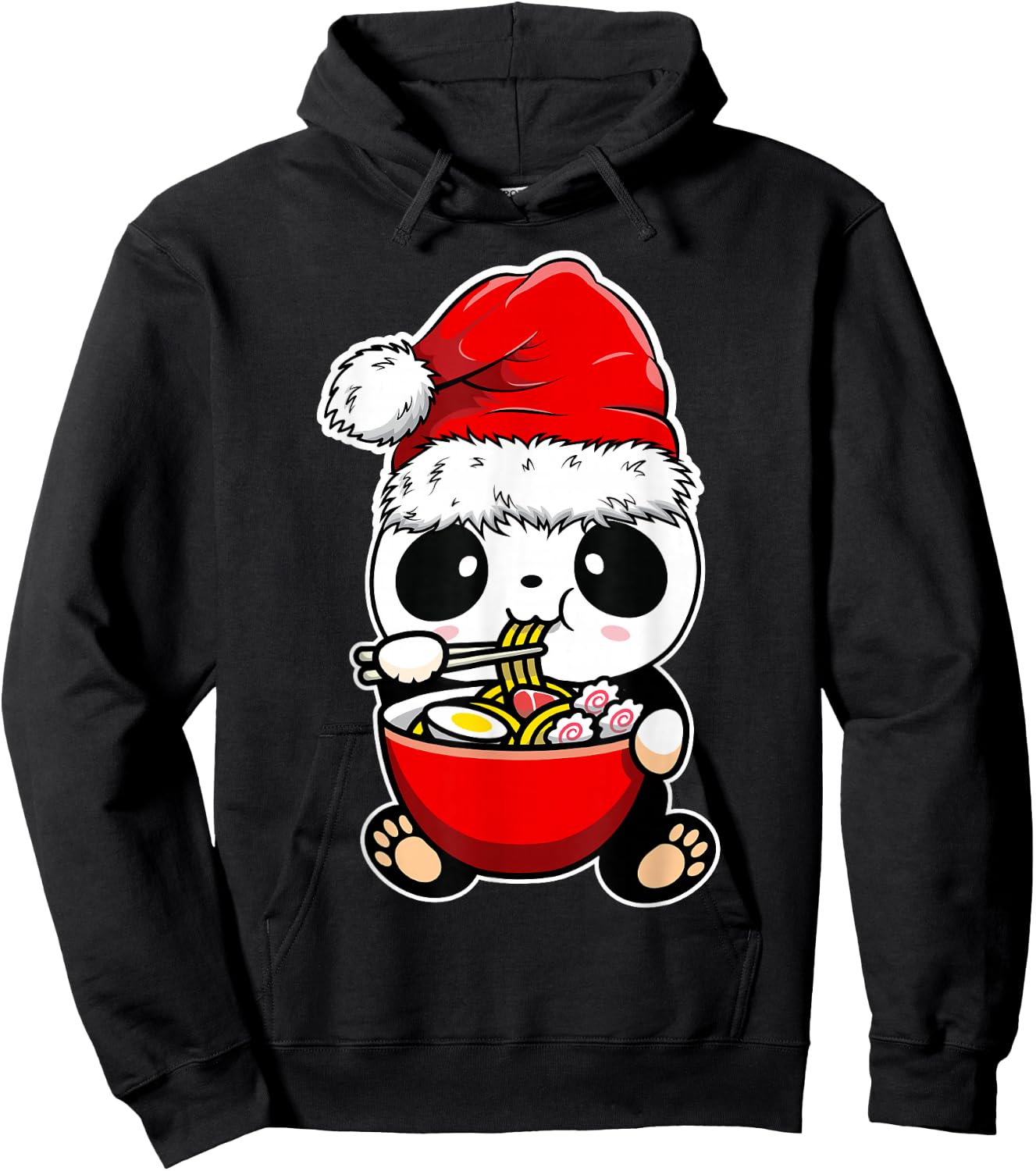 Panda Wearing Santa hat Xmas - Panda Eating Ramen Christmas Hoodie - Hoodie | Black