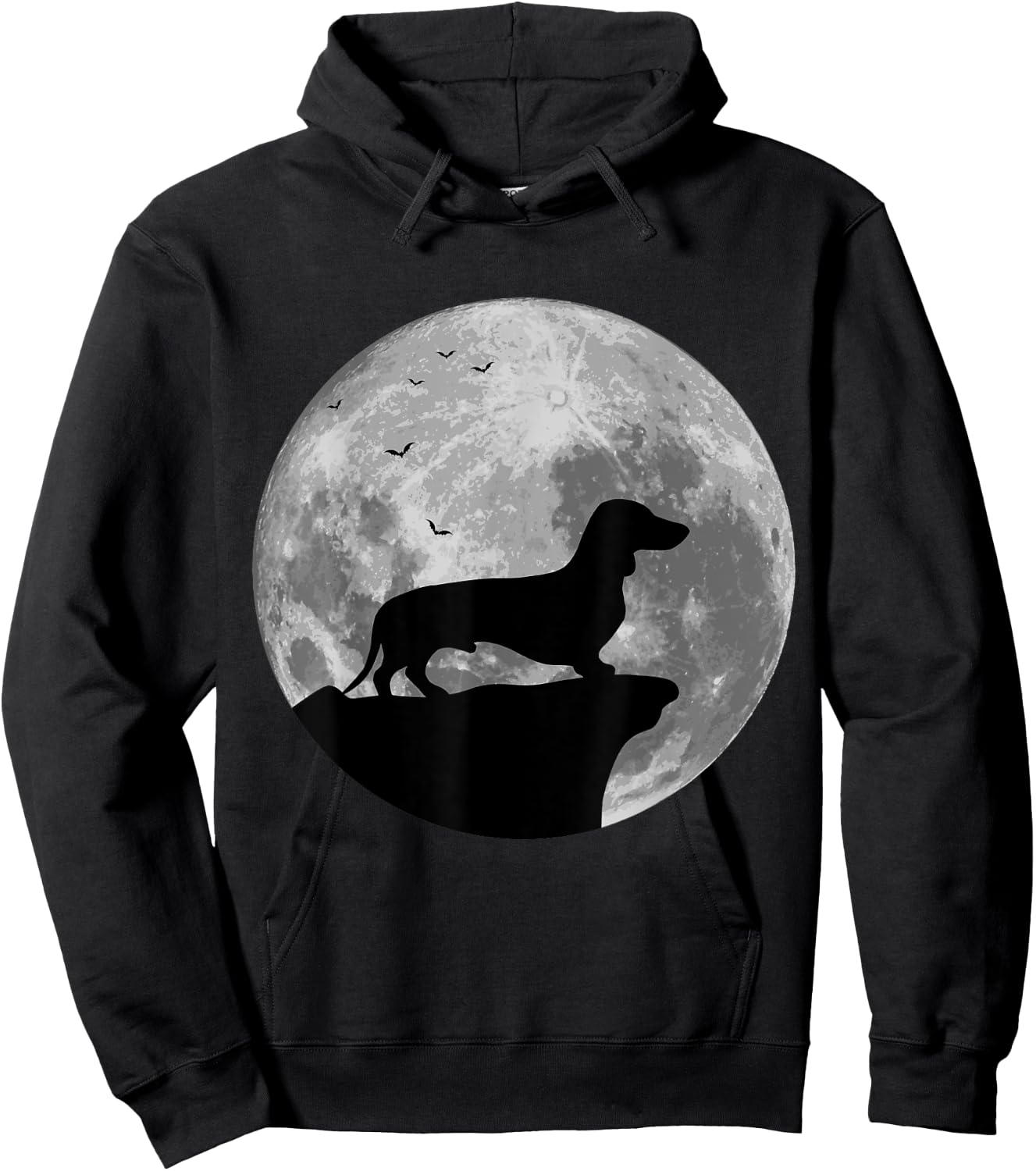 Dachshund Silhouette In The Moon Halloween Costume Hoodie - Hoodie | Black