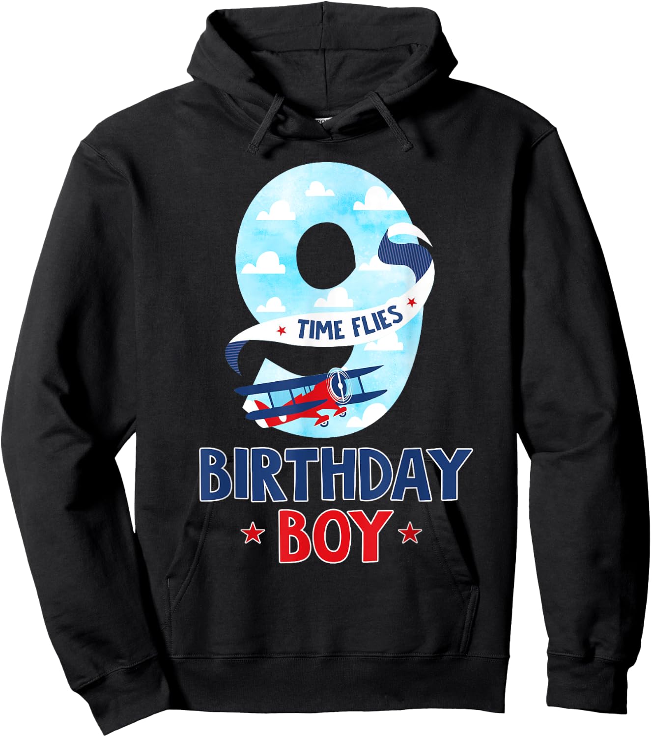 9 Year Old Birthday Outfit Boy Airplane Pilot 9th Bday Hoodie - Hoodie | Black