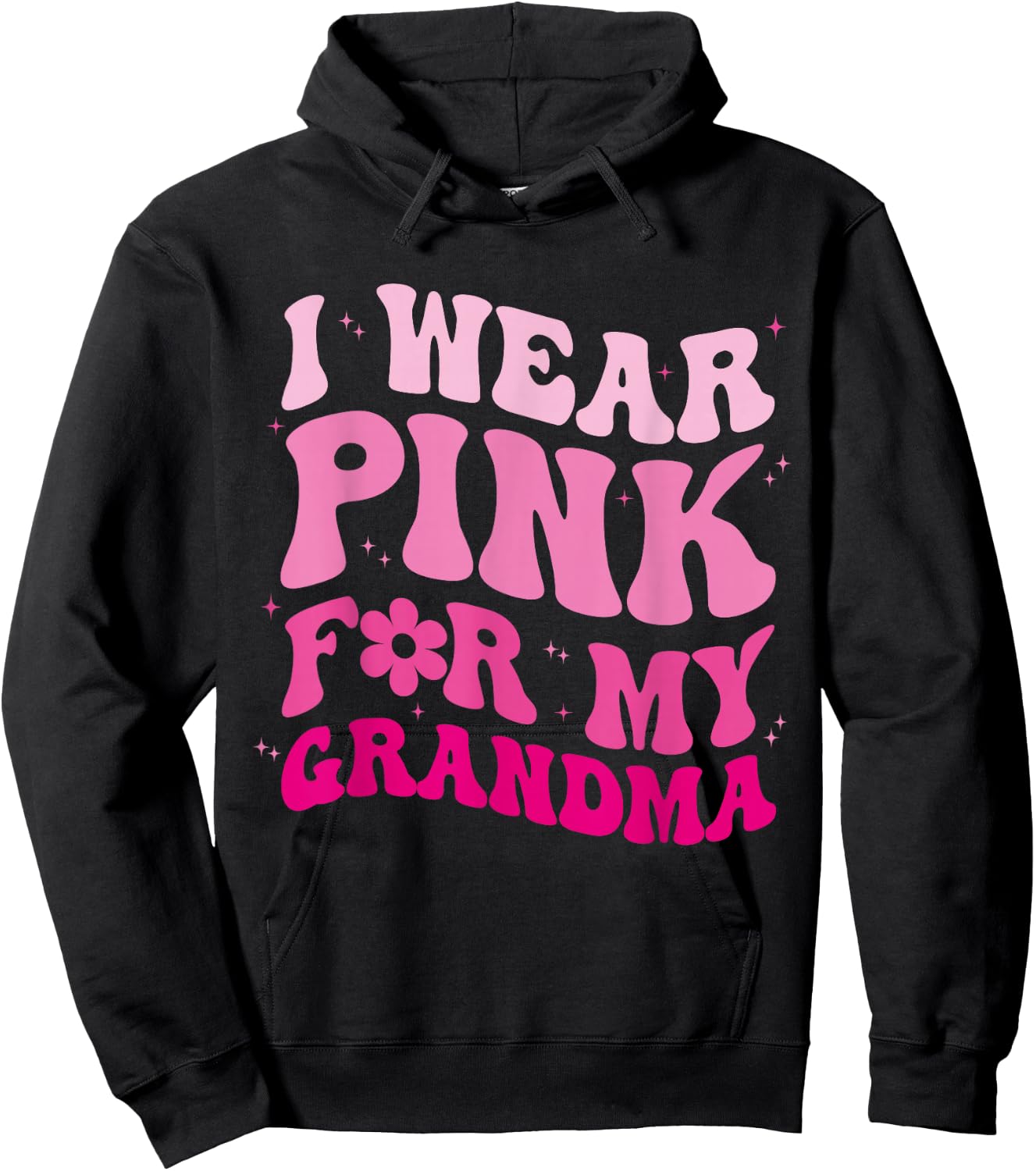 I Wear Pink for my Grandma Groovy Breast Cancer Women Kid Hoodie - Hoodie | Black