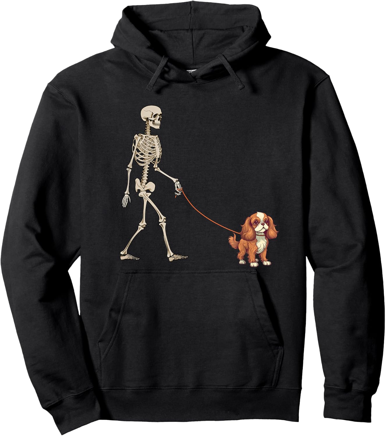 Funny Cavalier King Charles Spaniel Skeleton Dog Walking Hoodie - Hoodie | Black
