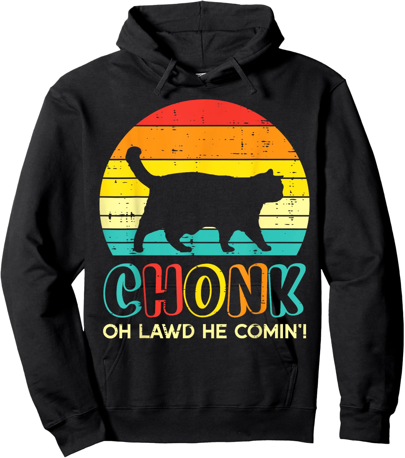 Chonk Fat Cat Meme Sunset Funny Black Kitten Men Women Kids Hoodie - Hoodie | Black