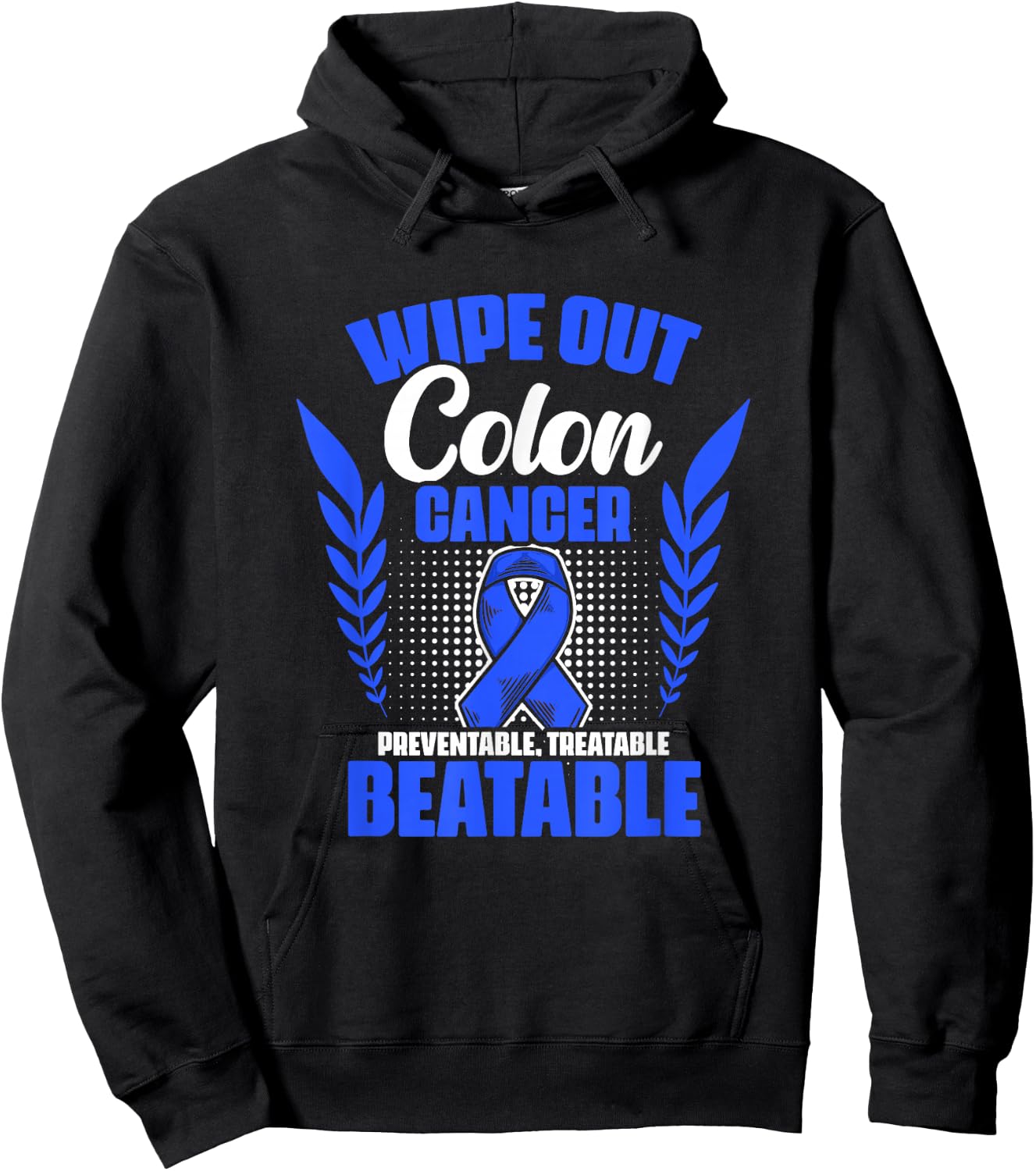Blue Ribbon Wipe Colon Survivor Colorectal Cancer Hoodie - Hoodie | Black