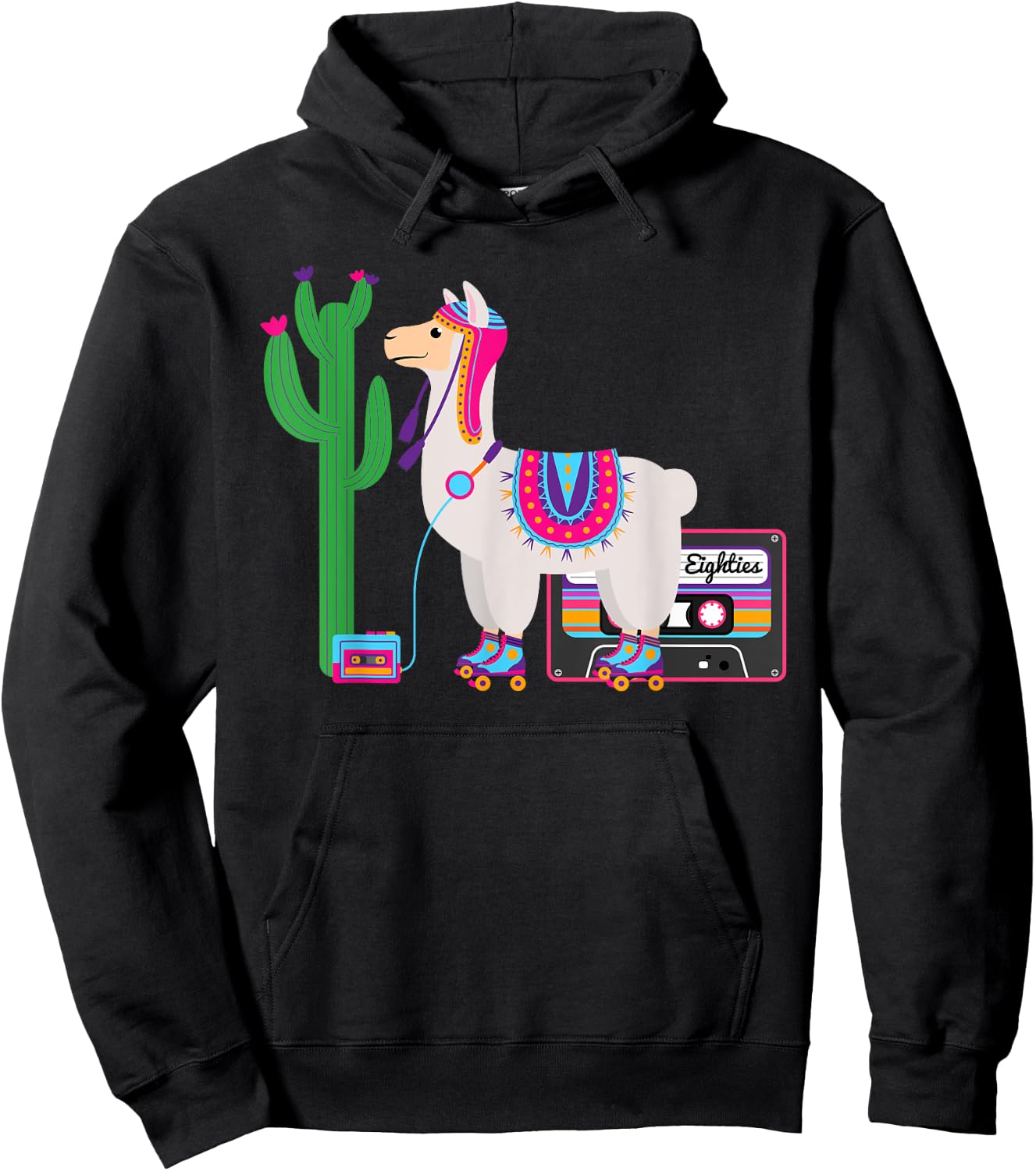 Retro Llama Roller Skate Funny 70s 80s Derby Women Kids Hoodie - Hoodie | Black
