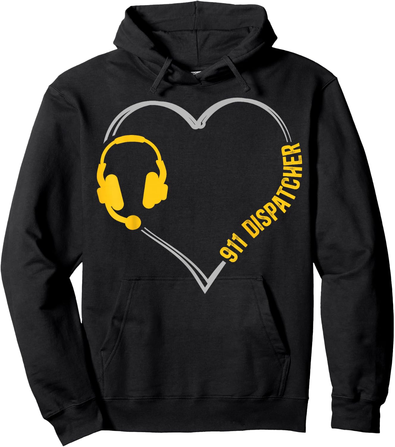 911 Dispatcher Thin Gold Yellow Line Heart 911 Dispatcher Hoodie - Hoodie | Black