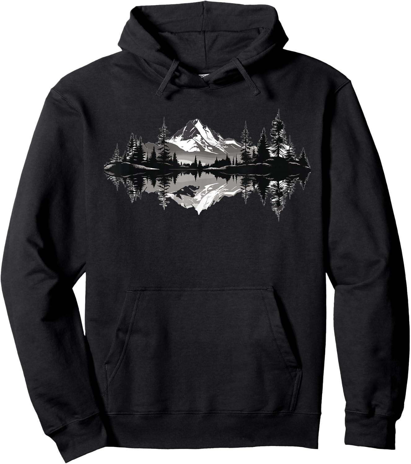 Mountain Landscape Reflection Forest Trees Outdoor Wildlife Hoodie - Hoodie | Black