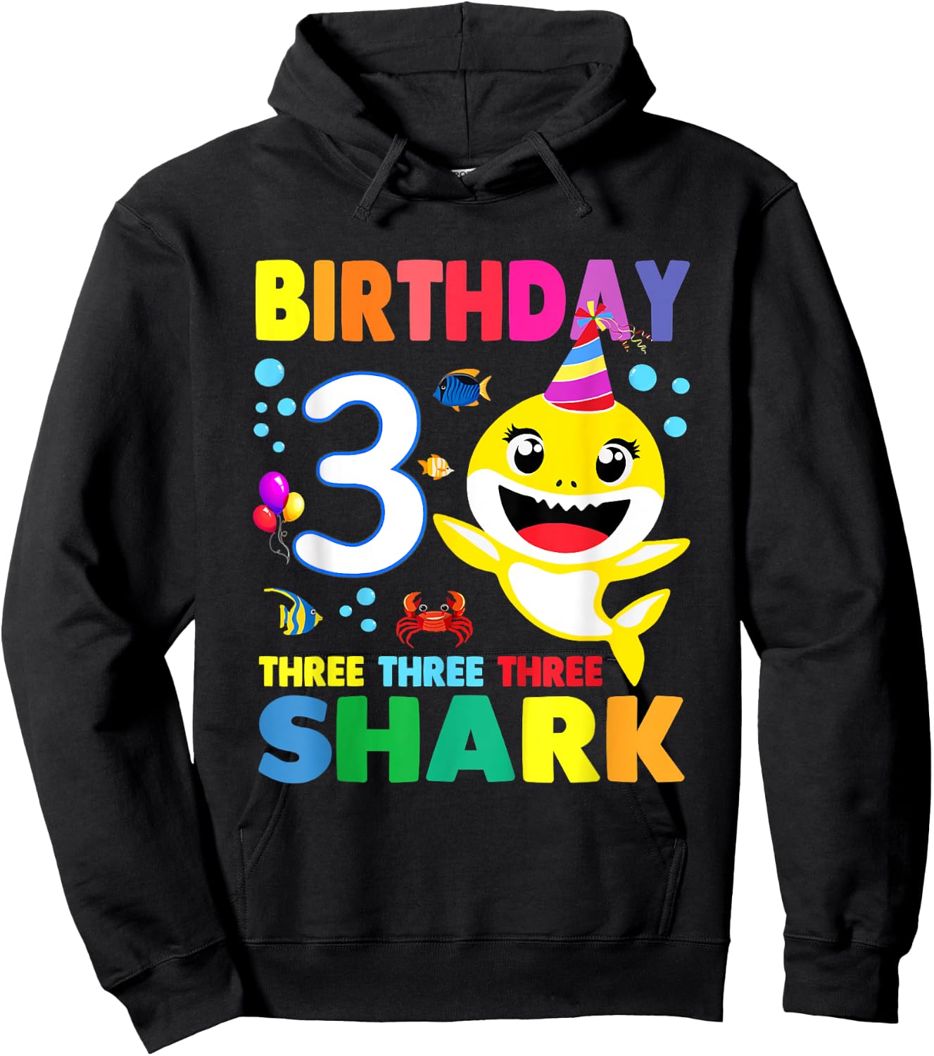 Birthday Kids Shark 3 Year Old 3rd Birthday Matching Family Hoodie - Hoodie | Black
